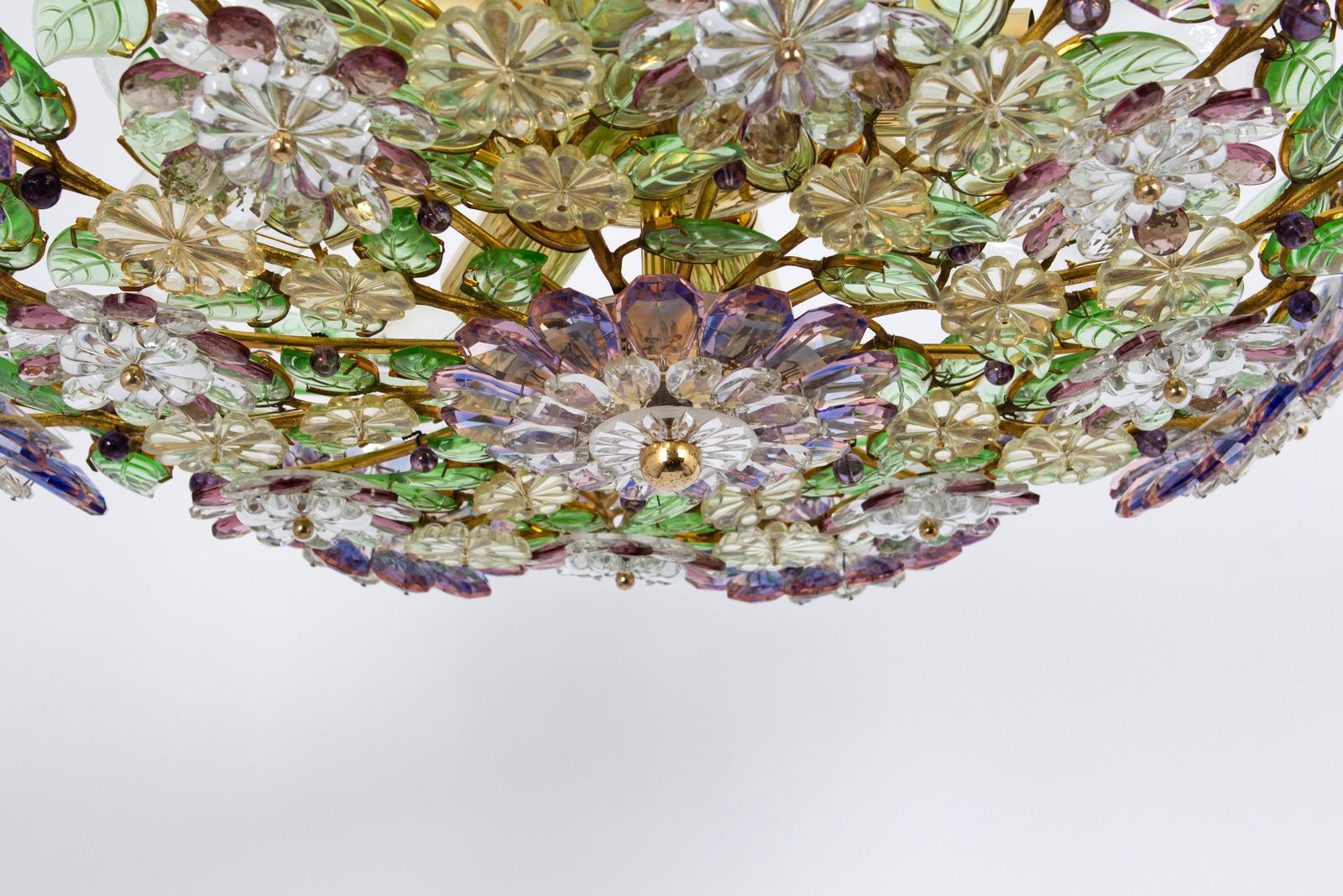 Large Gorgeous Chandeier Gilt Faceted Crystal Glass Bagues, Palwa, 1970s photo buy