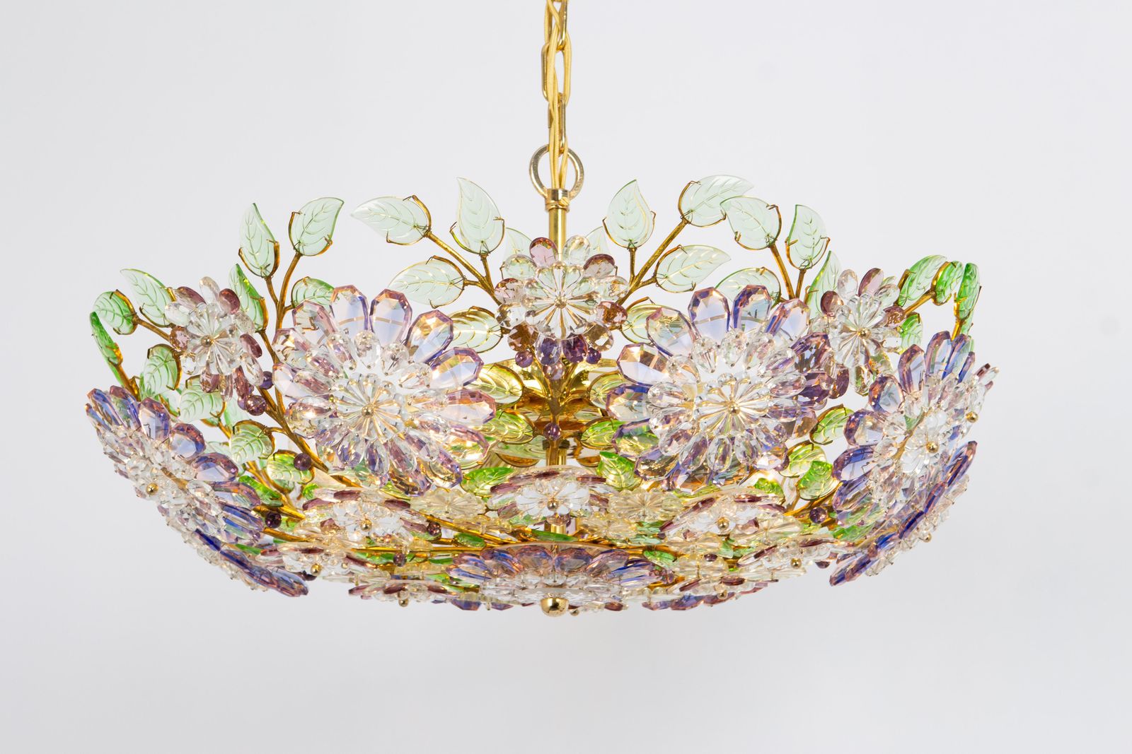 photo furniture Large Gorgeous Chandeier Gilt Faceted Crystal Glass Bagues, Palwa, 1970s