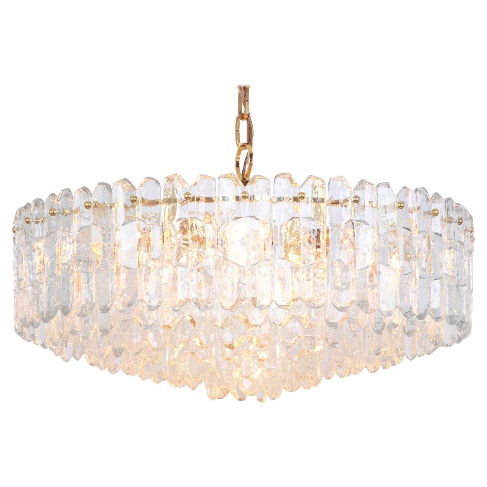 1 Of 2 Huge Kalmar Chandelier 'Palazzo', Gilt Brass Glass, Austria, 1970