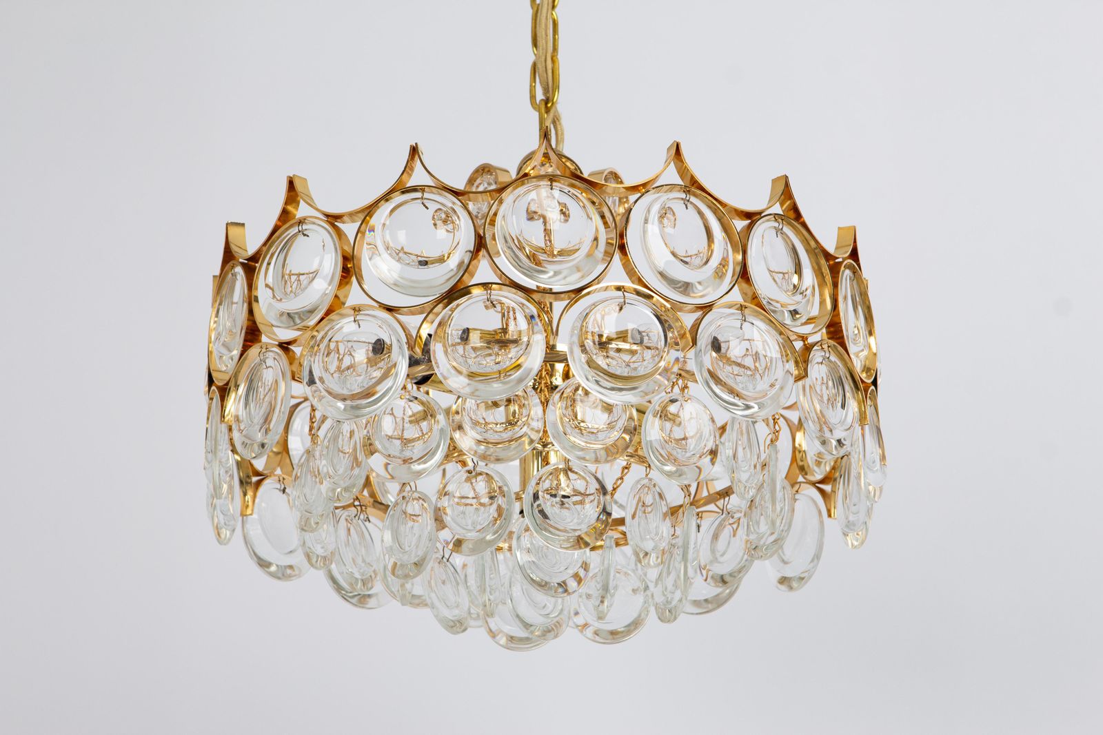 1 Of 2 Gilt Brass Chandelier, Sciolari Style By Palwa, Germany, 1970s photo for sale