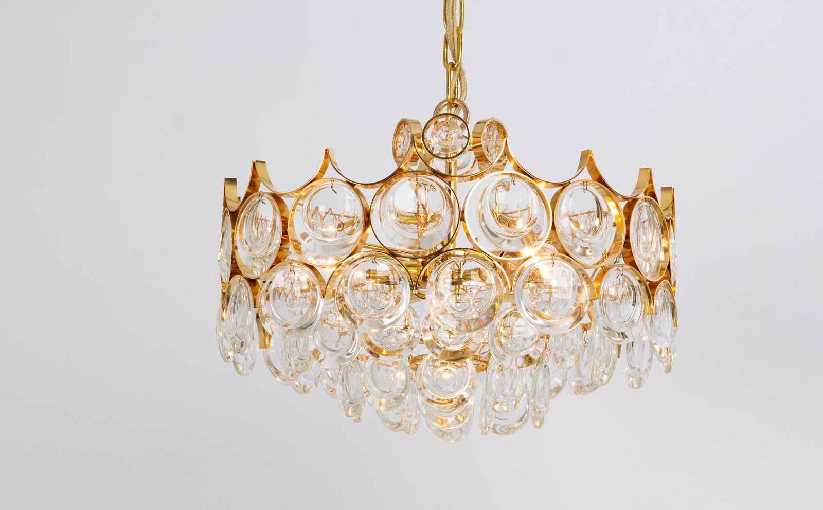 1 Of 2 Gilt Brass Chandelier, Sciolari Style By Palwa, Germany, 1970s photo buy