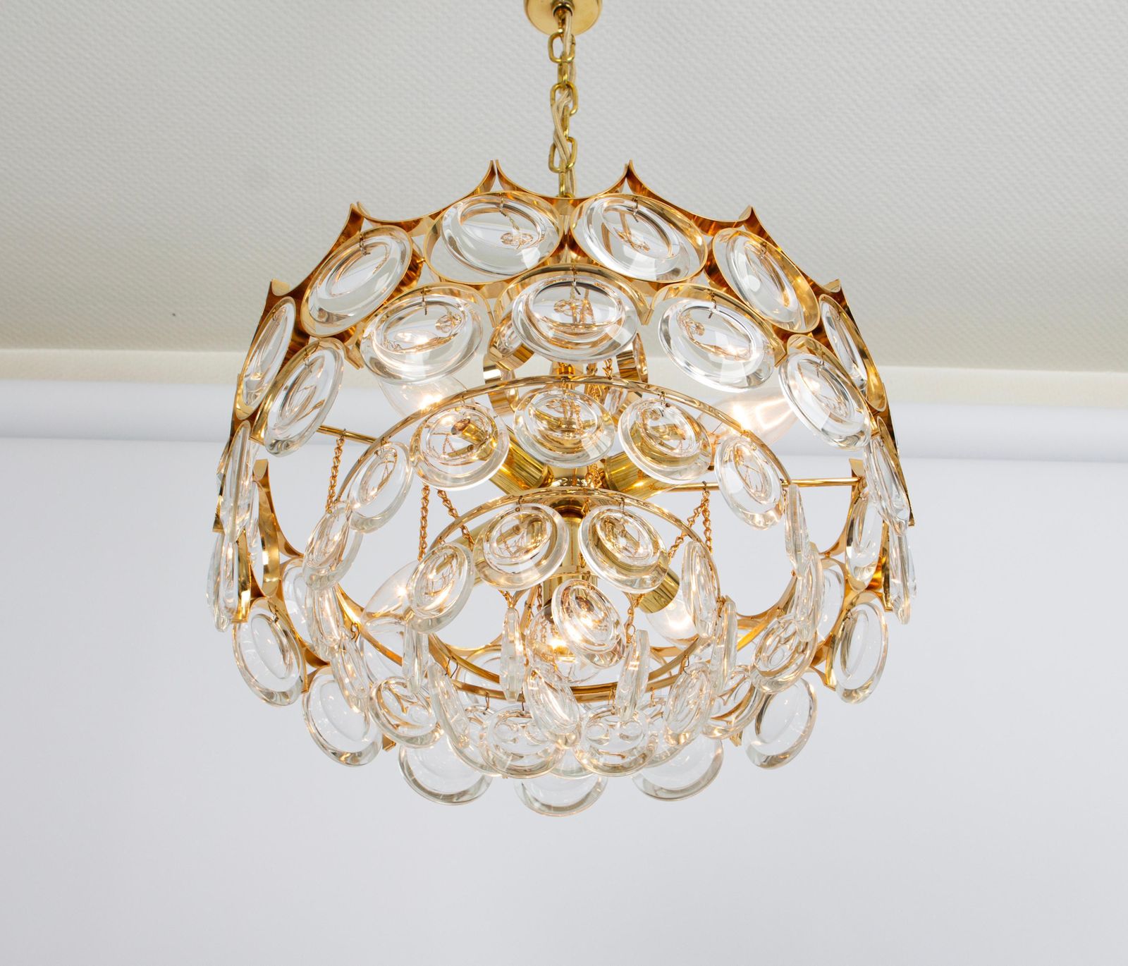 1 Of 2 Gilt Brass Chandelier, Sciolari Style By Palwa, Germany, 1970s photo vintage