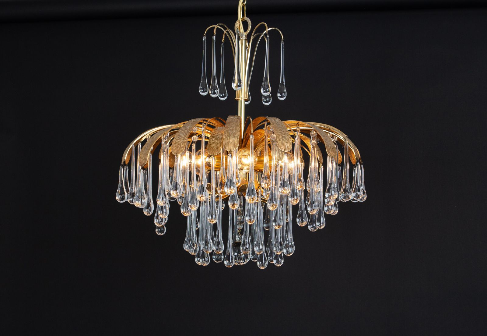 Lighting 1 Of 3 Gilt Brass Teardrop Chandelier By Palwa, Sciolari Design, Germany, 1970s photo