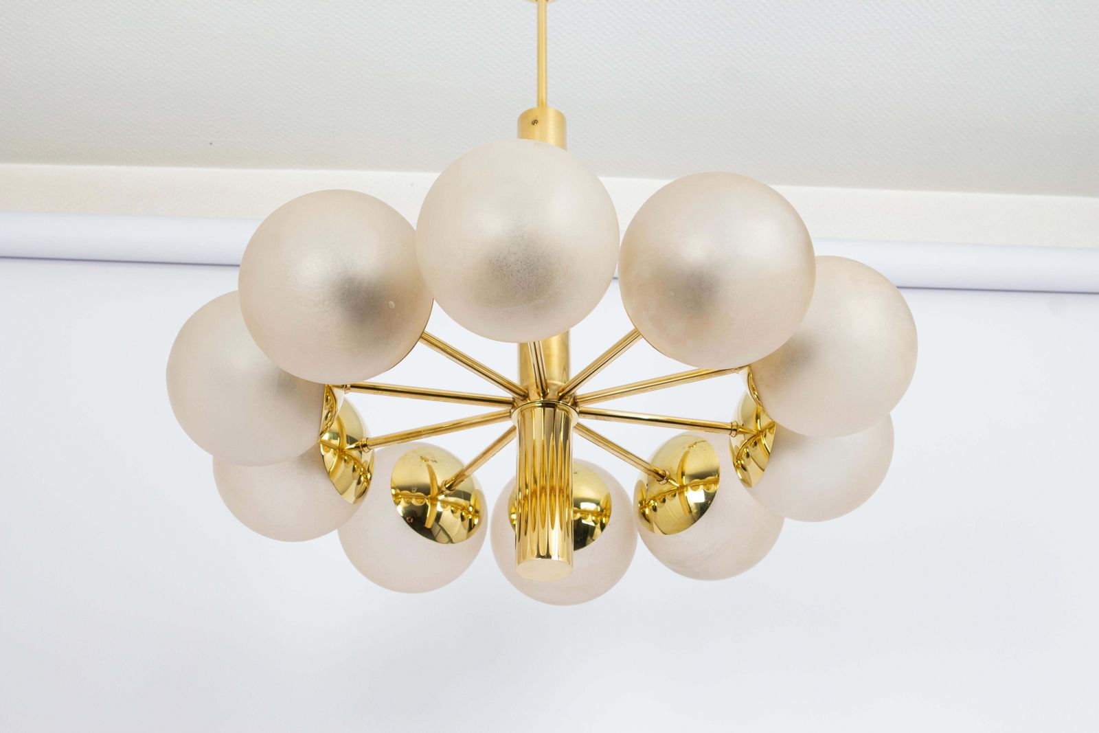 Large Stunning Kaiser Sputnik Frosted Glass Globes Chandelier, Germany, 1970s photo Lighting