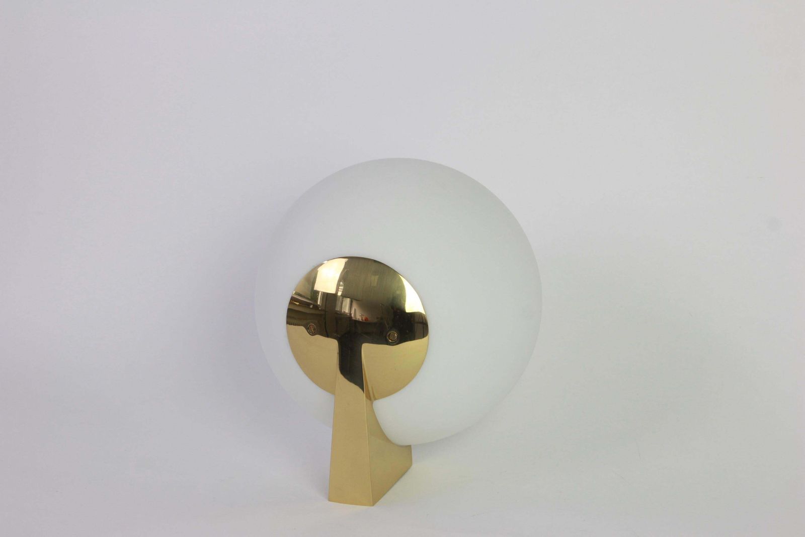 1 Of 2 Large Brass Opal Glass Wall Lights, Limburg, Germany, 1970s photo for sale