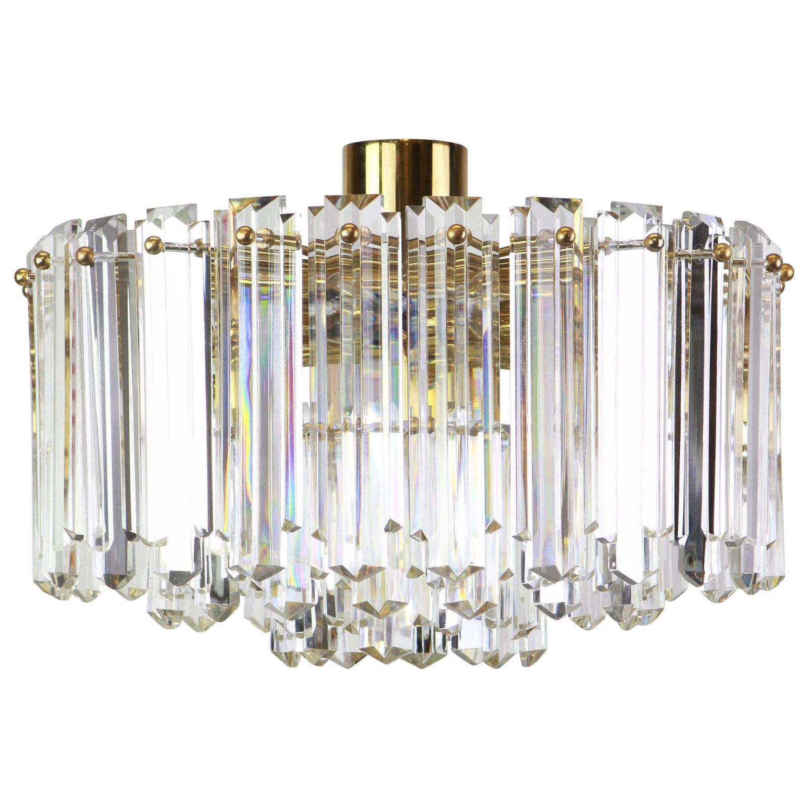 1 Of 2 Stunning Brass, Crystal Glass Light Fixture Floria, Kalmar, Austria, 1970