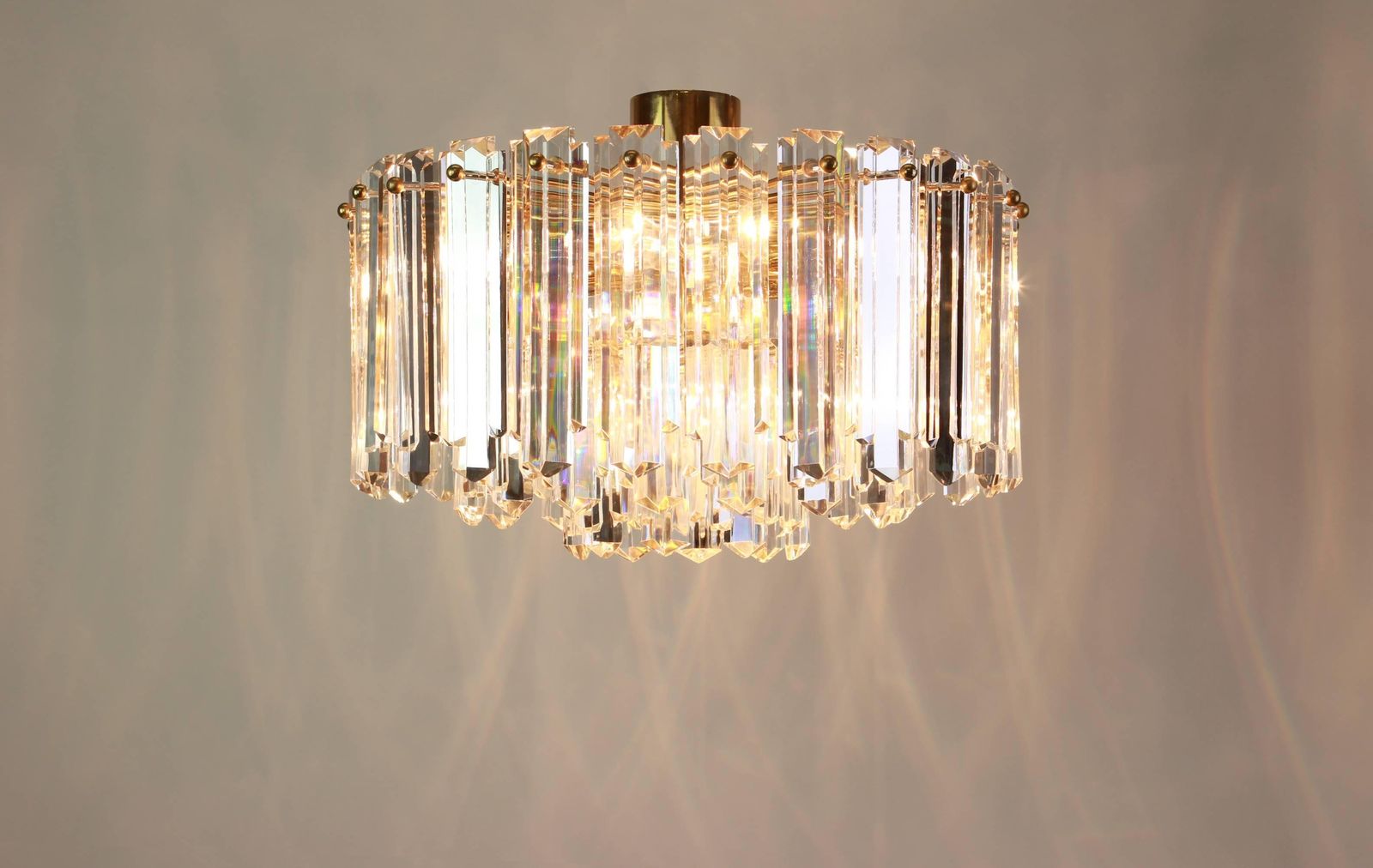 1 Of 2 Stunning Brass, Crystal Glass Light Fixture Floria, Kalmar, Austria, 1970 photo for sale