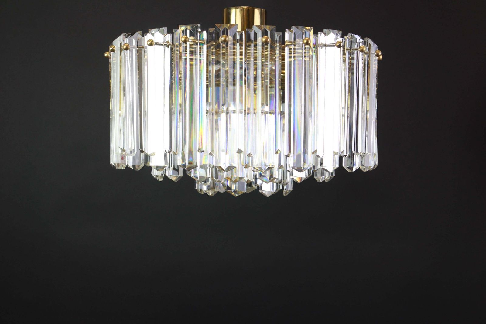 1 Of 2 Stunning Brass, Crystal Glass Light Fixture Floria, Kalmar, Austria, 1970 photo buy