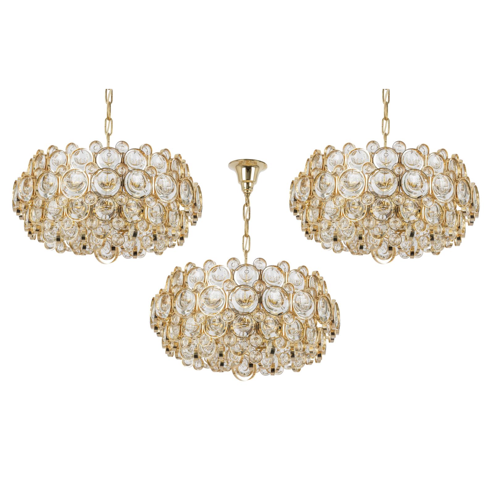 1 Of 3 Stunning Gilt Brass Chandelier, Sciolari Design By Palwa, Germany, 1970s