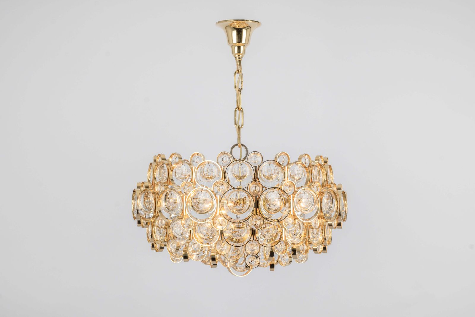 1 Of 3 Stunning Gilt Brass Chandelier, Sciolari Design By Palwa, Germany, 1970s photo buy