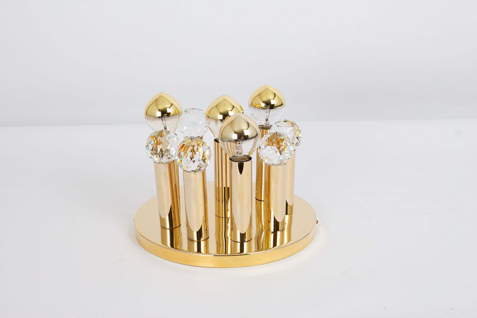 1 Of 9 Petite Swarovski Crystal And Gilt Brass Flush Mount By Ernst Palme, 1970s photo furniture