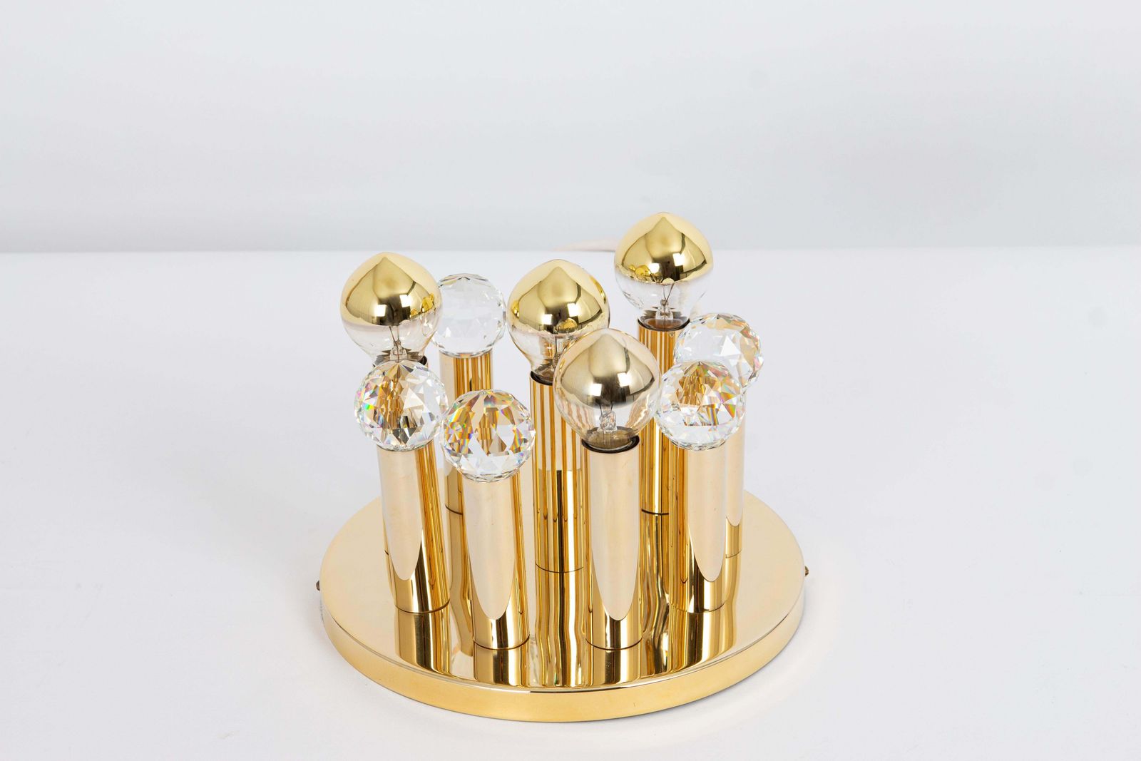 1 Of 9 Petite Swarovski Crystal And Gilt Brass Flush Mount By Ernst Palme, 1970s photo 593.0