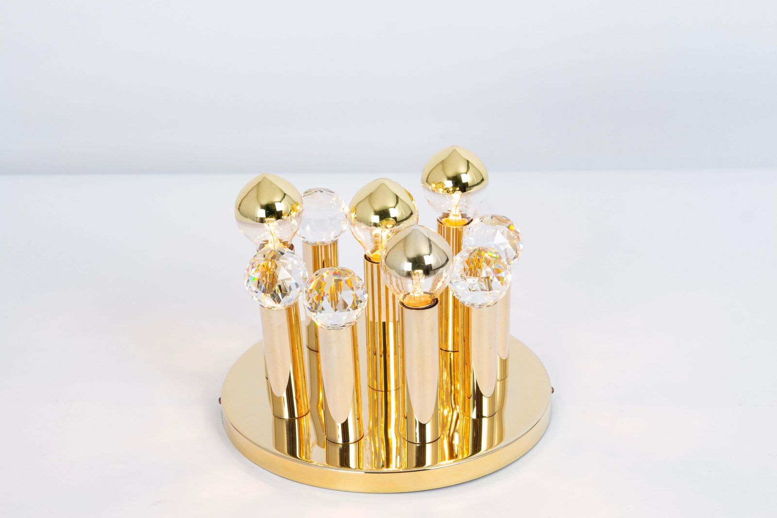 1 Of 9 Petite Swarovski Crystal And Gilt Brass Flush Mount By Ernst Palme, 1970s photo vinterior