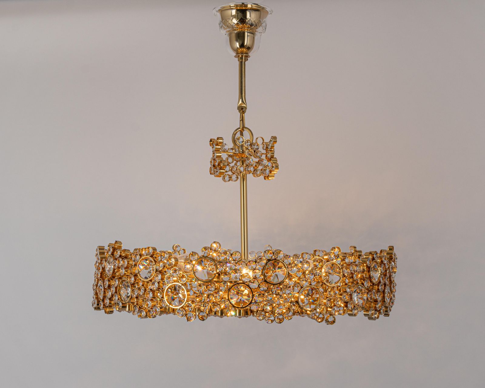 Gilt Brass And Crystal Glass Encrusted Chandeliers By Palwa, Germany, 1970s photo vintage