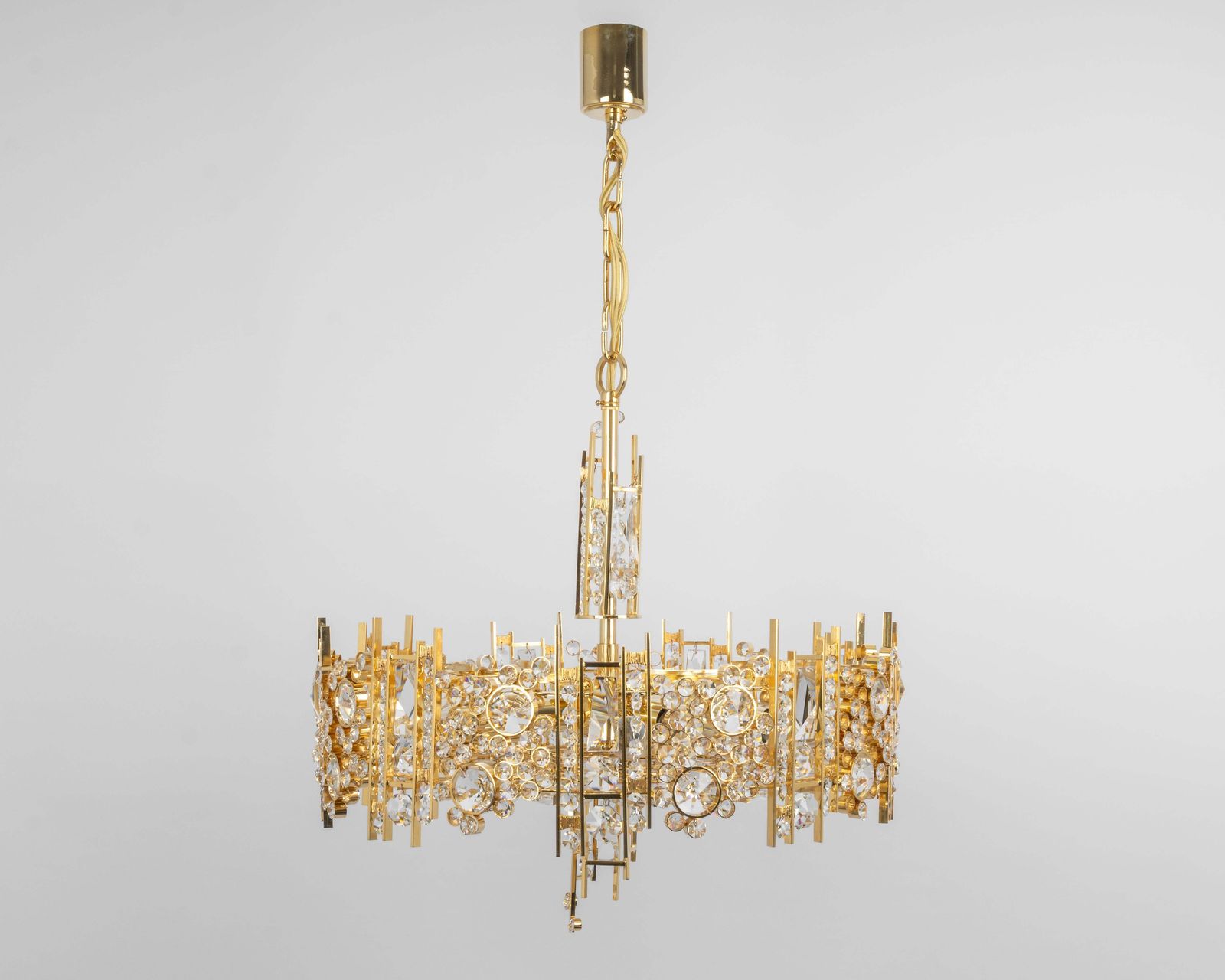 Large Gilt Brass And Crystal Chandelier, By Palwa, Germany, 1970s photo furniture
