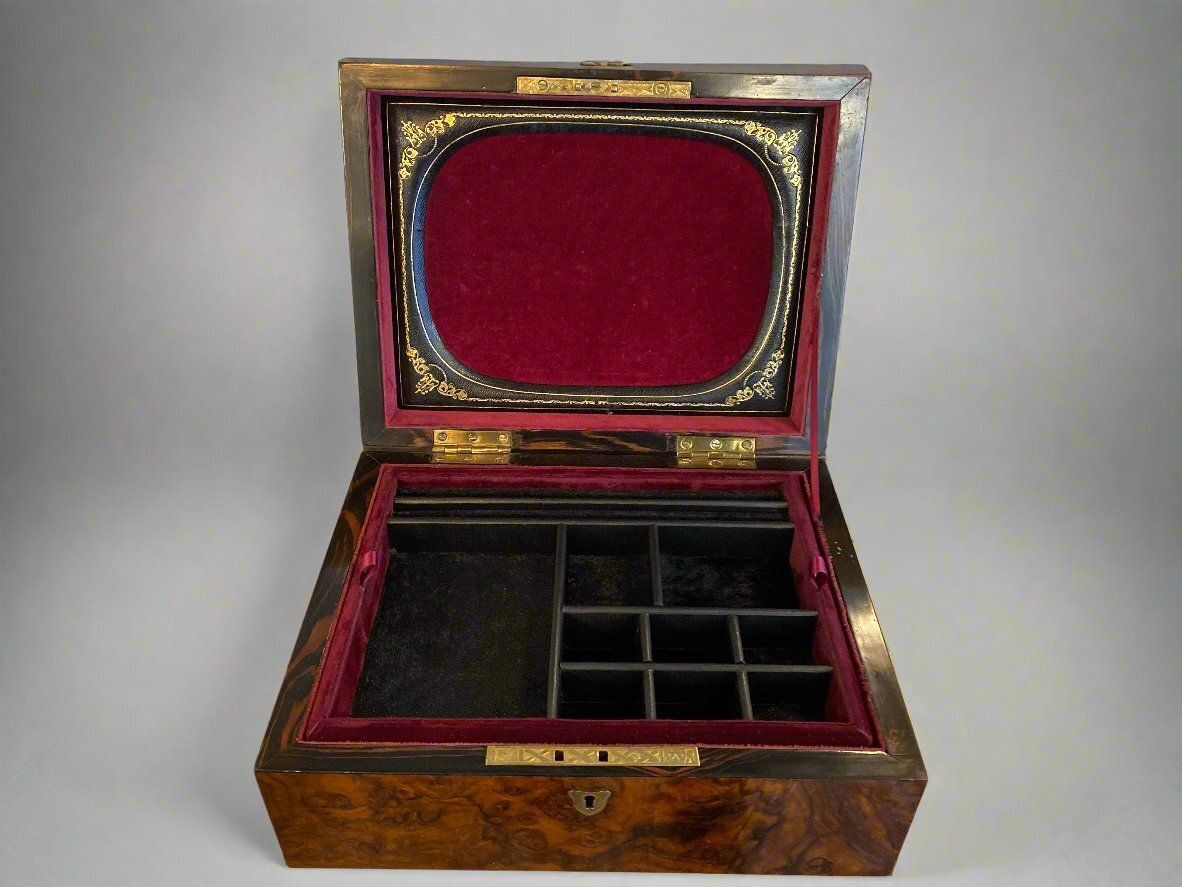 Antique Dome Top Burr Walnut Jewellery Box Circa 1890