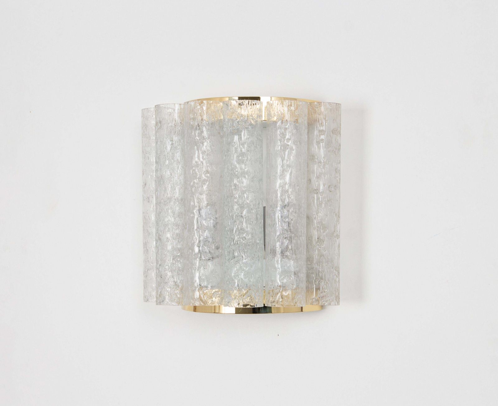 Pair Of Brass Ice Glass Wall Sconces By Doria, Germany, 1960s photo for sale