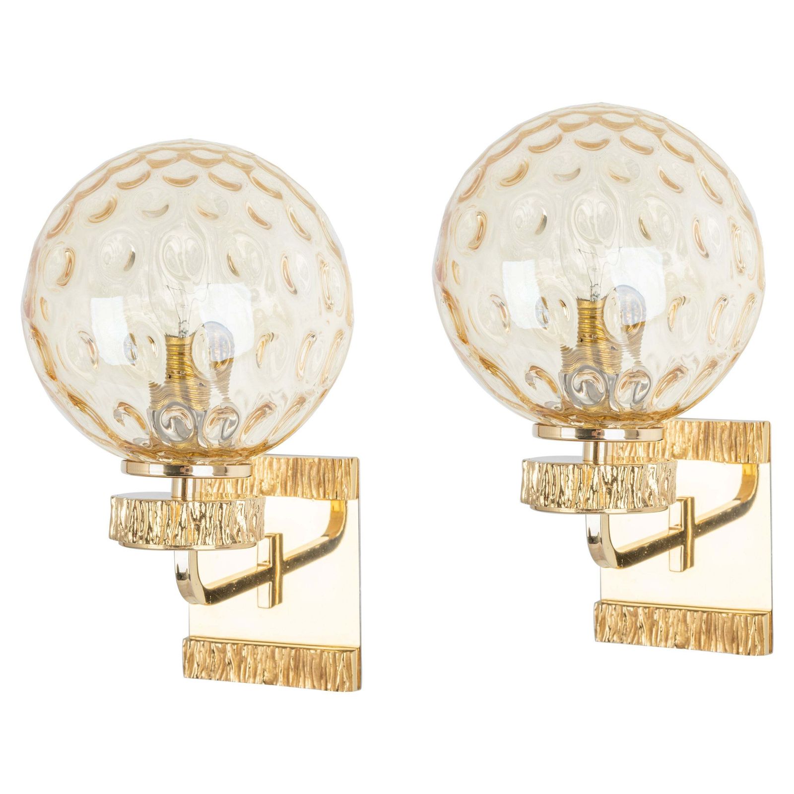 1 Of 3 Sets Of Glass And Brass Sconces Palwa Style, Germany, 1970s