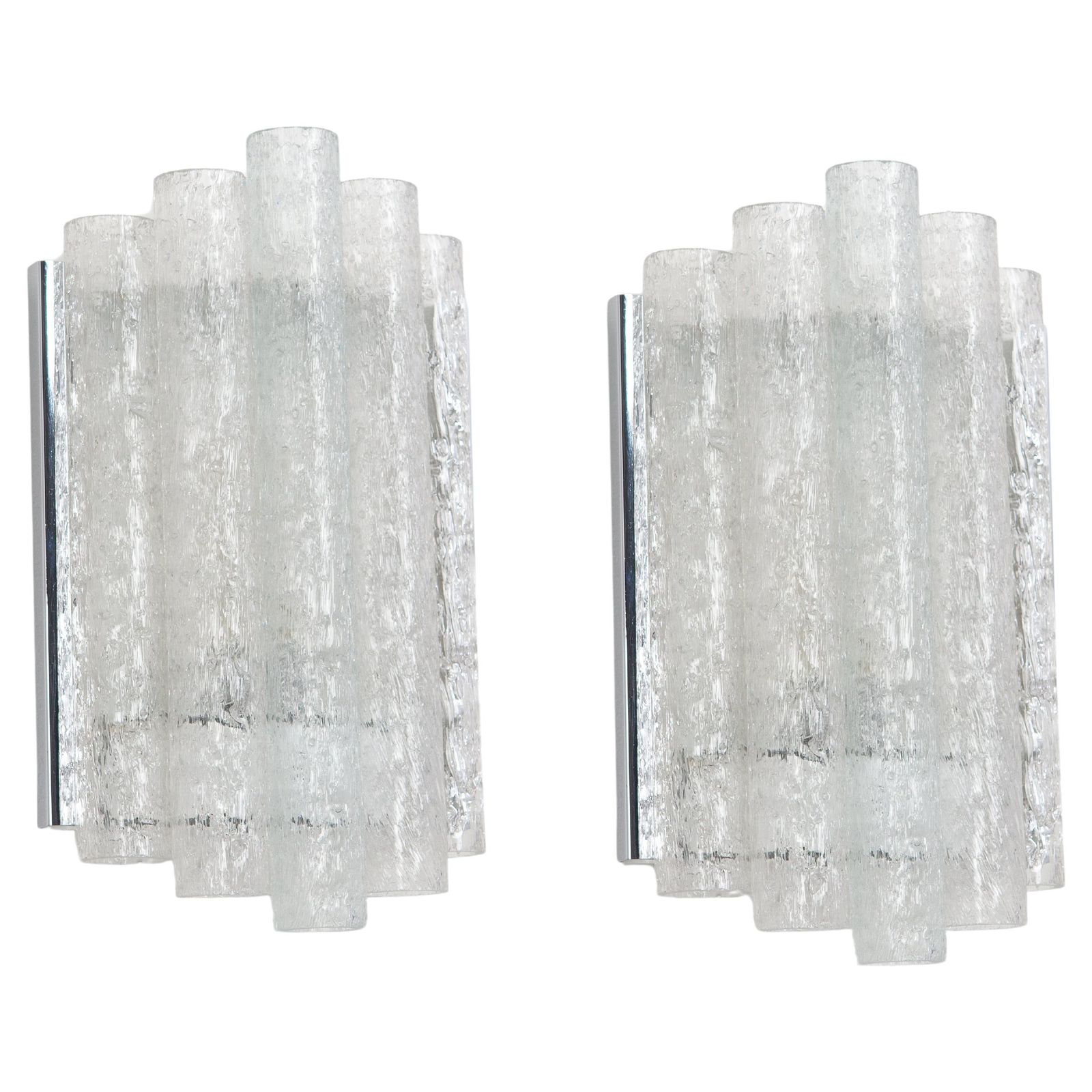 Pair Of Chrome And Glass Wall Sconces By Doria, Germany, 1960s