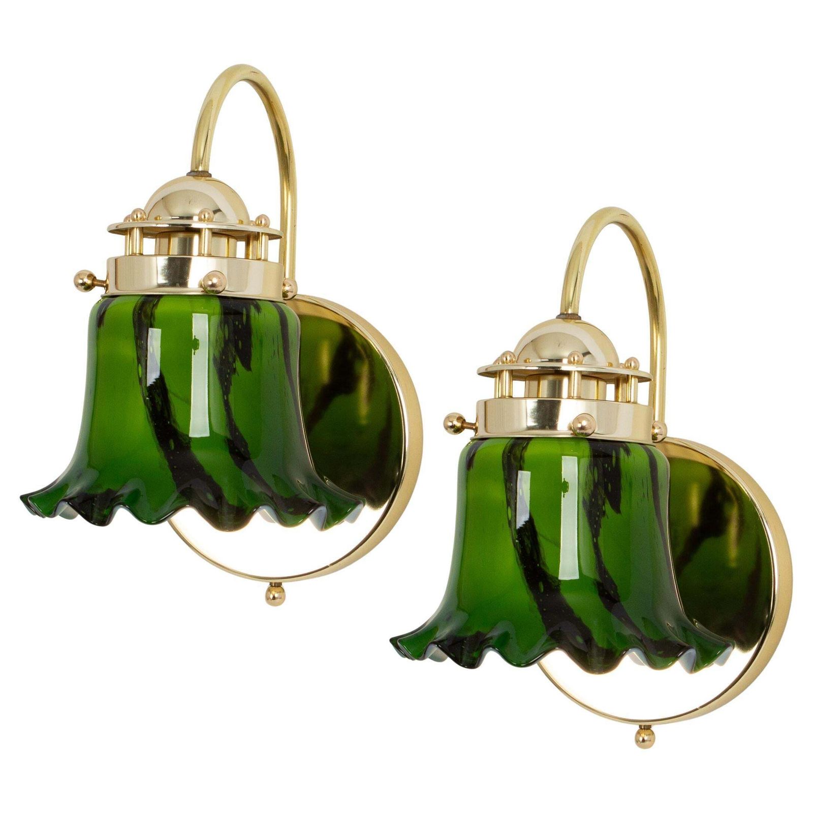 Pair Of Green Opal Glass Wall Sconces By Peill & Putzler, Germany