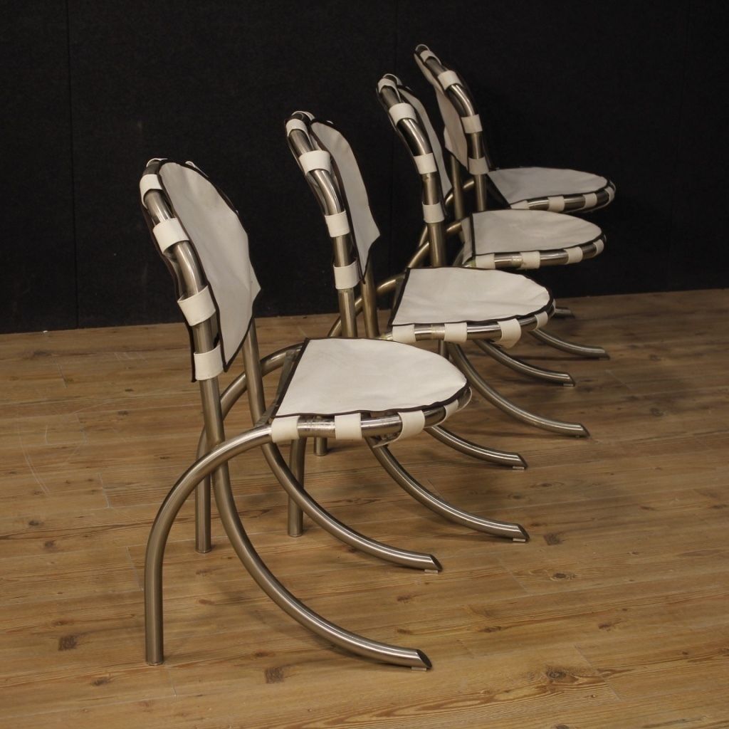 4 Italian Chairs In Steel And Fabric By Bazzani Design photo for sale