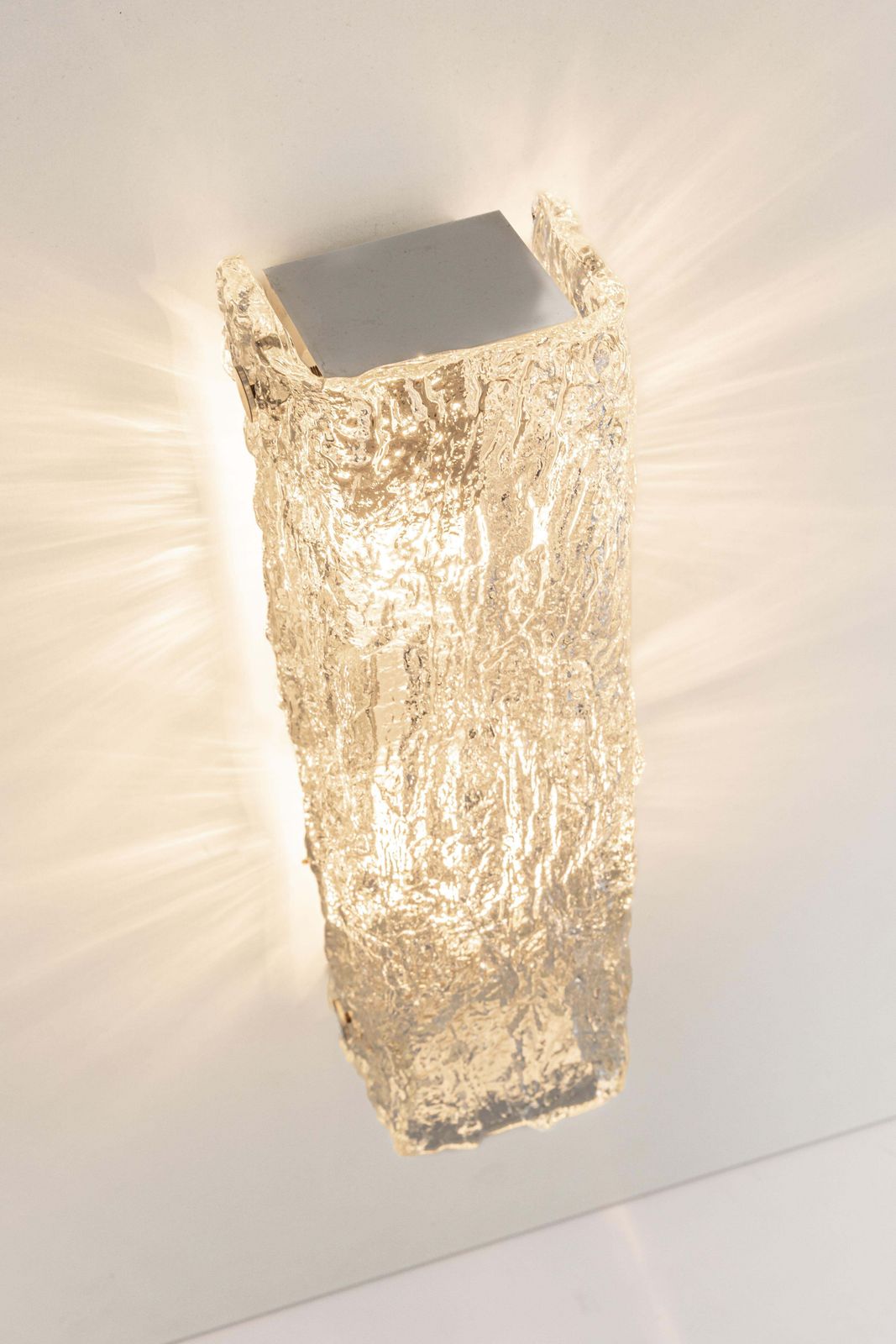 1 Of 4 Large Murano Ice Glass Vanity Sconce By Kaiser, Germany, 1970s photo vintage