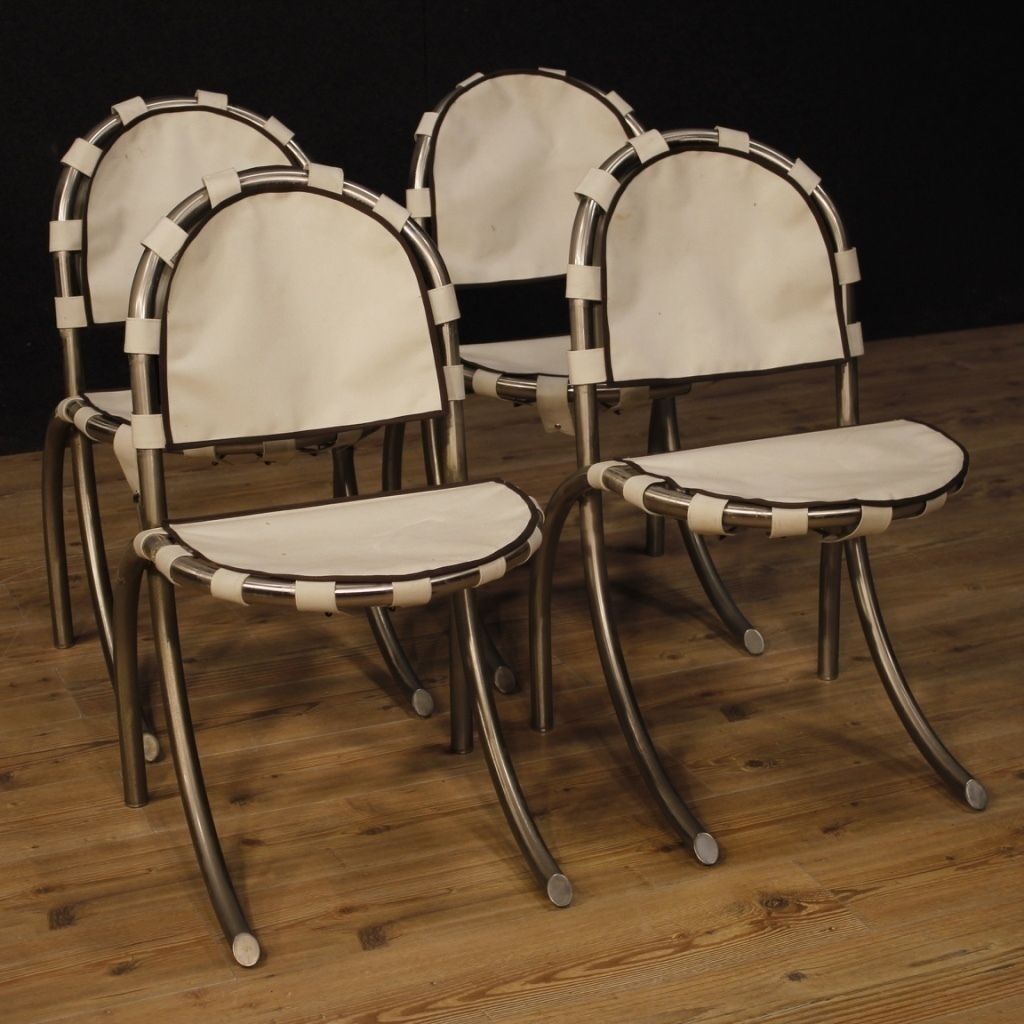 4 Italian Chairs In Steel And Fabric By Bazzani Design photo vinterior