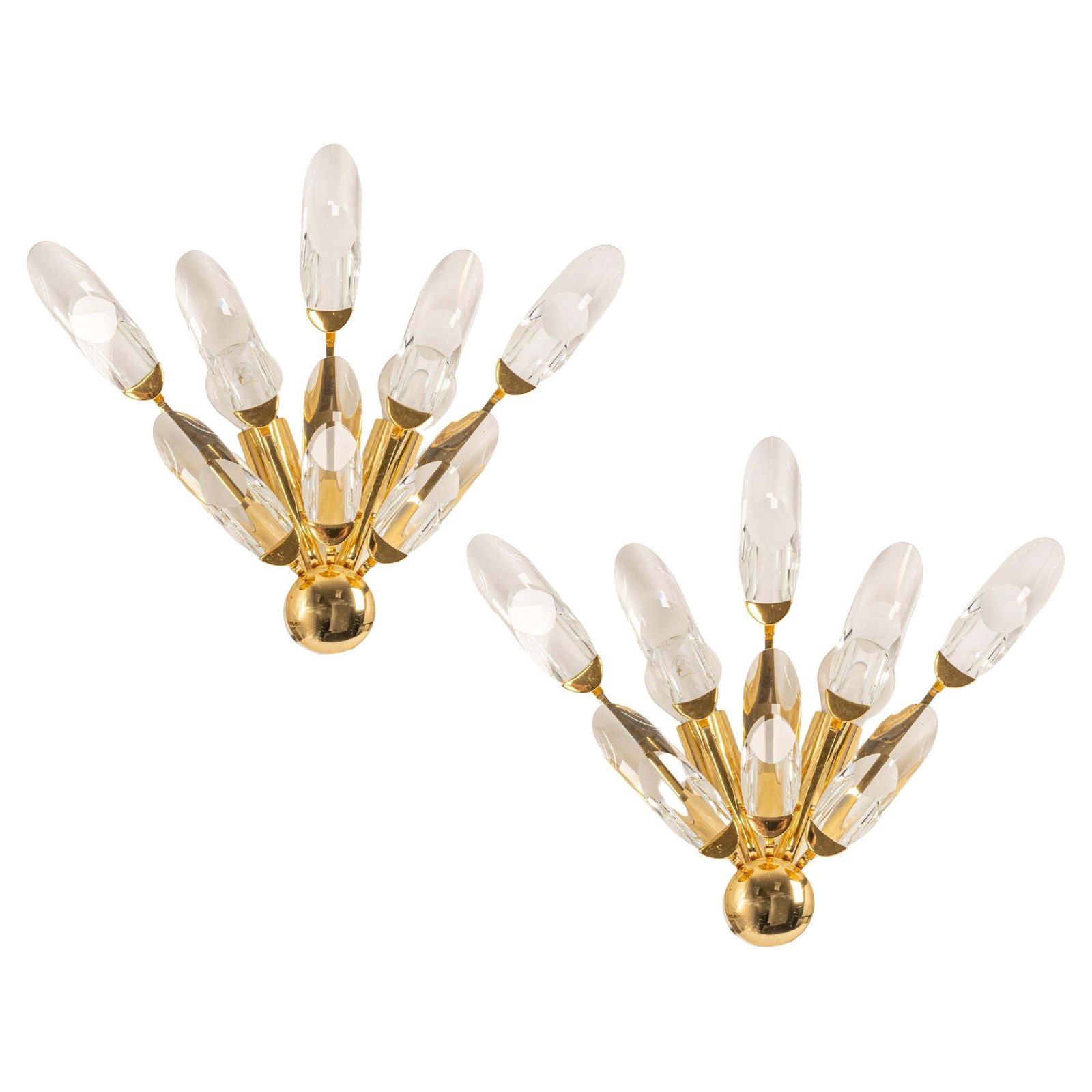 Pair Of Italian Wall Lights By Stilkronen, Gilt Brass Crystal Glass, 1970s