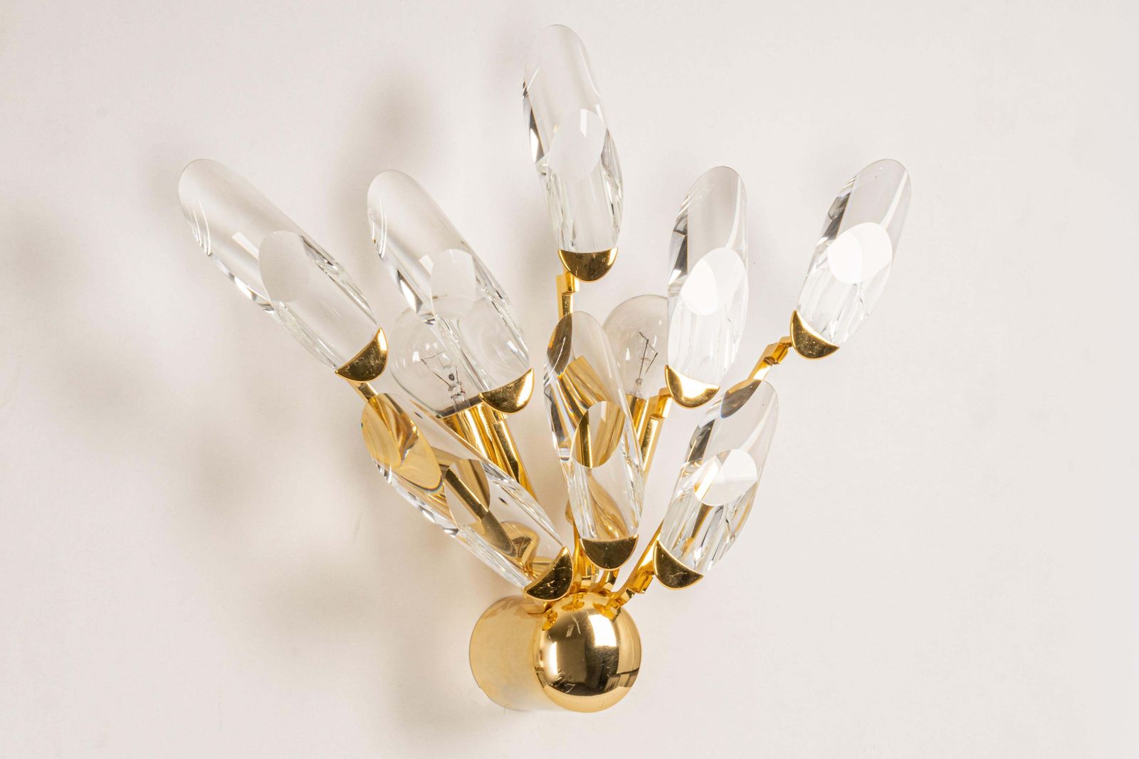 Pair Of Italian Wall Lights By Stilkronen, Gilt Brass Crystal Glass, 1970s photo furniture