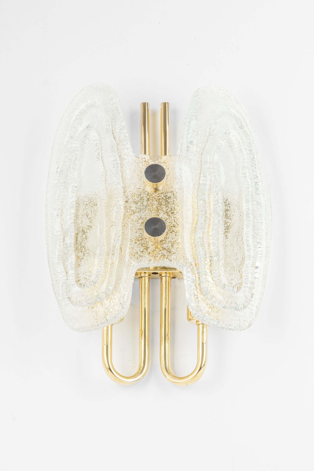 Pair Of Murano Ice Glass Brass Sconces By Hillebrand, Germany, 1970s photo for sale