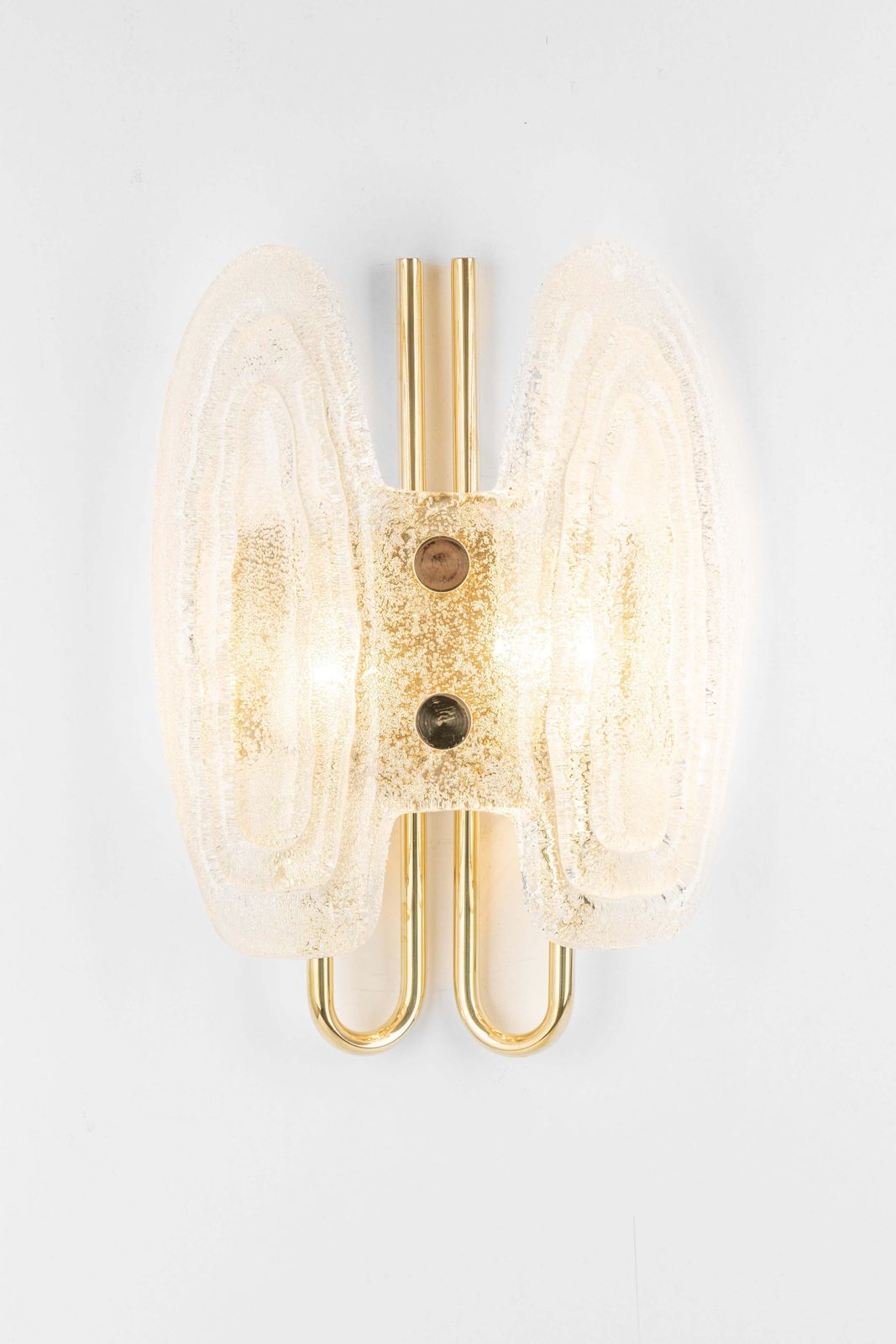 Pair Of Murano Ice Glass Brass Sconces By Hillebrand, Germany, 1970s photo vinterior