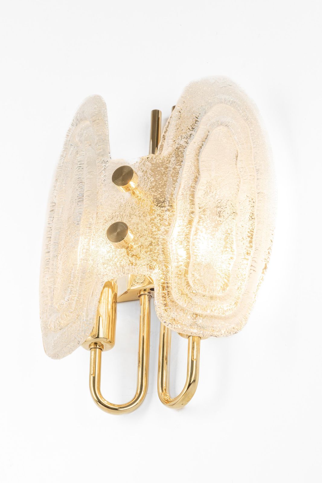 Pair Of Murano Ice Glass Brass Sconces By Hillebrand, Germany, 1970s photo vintage