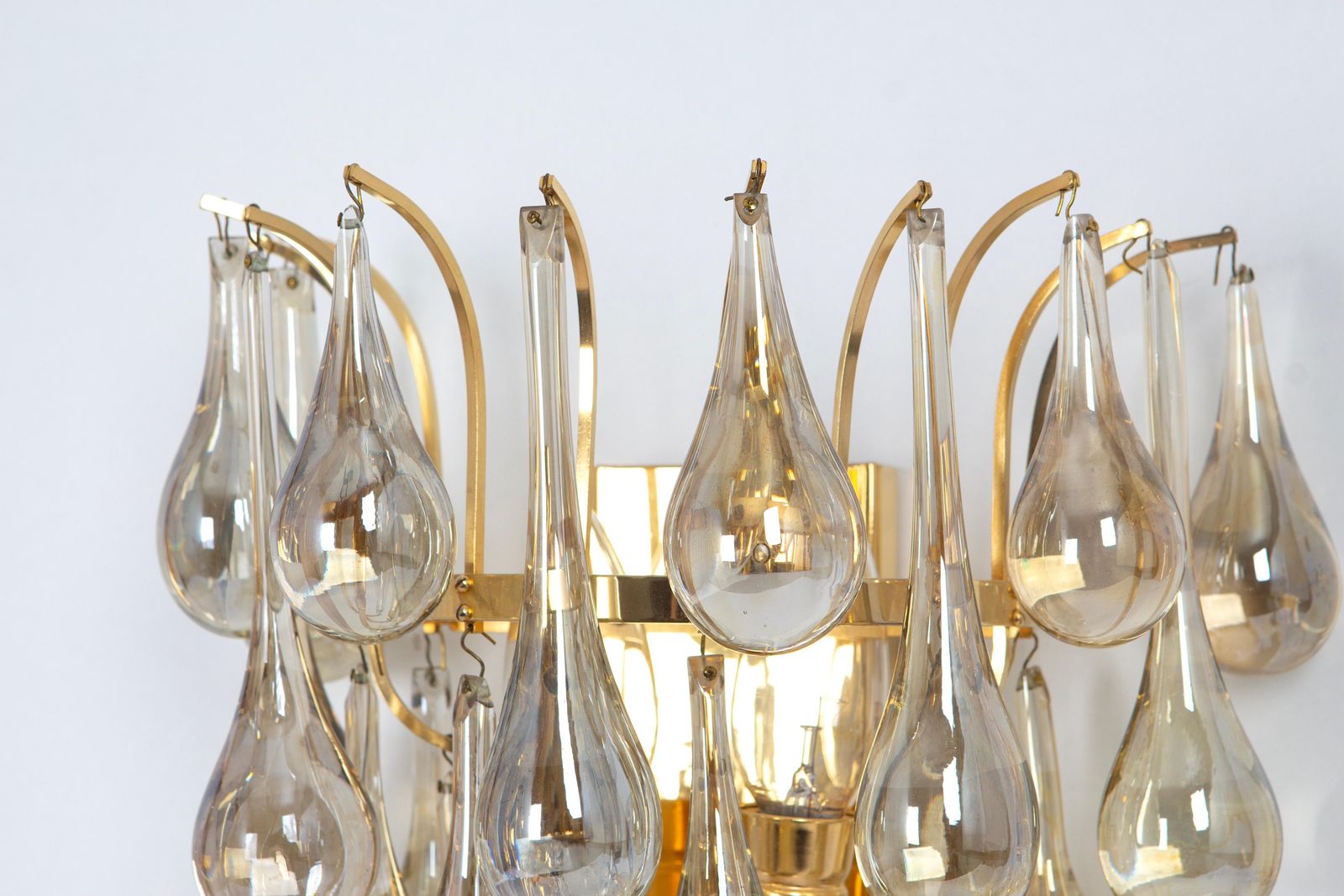 Large Pair Of Golden Gilded Brass And Crystal Sconces By C.Palme, Germany, 1970s photo for sale