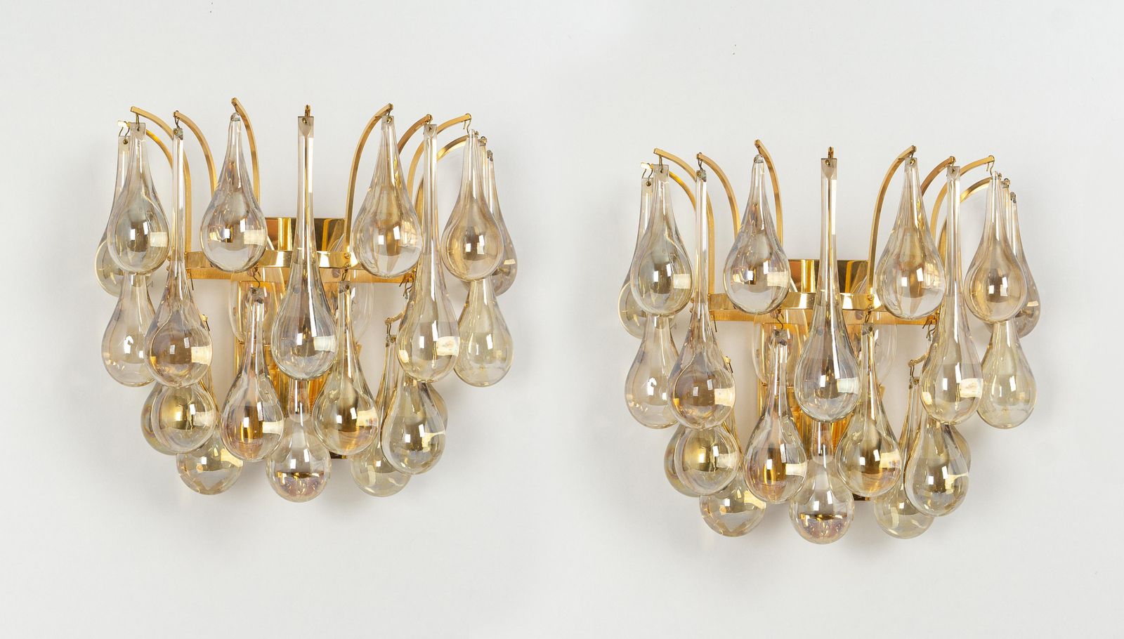 photo furniture Large Pair Of Golden Gilded Brass And Crystal Sconces By C.Palme, Germany, 1970s