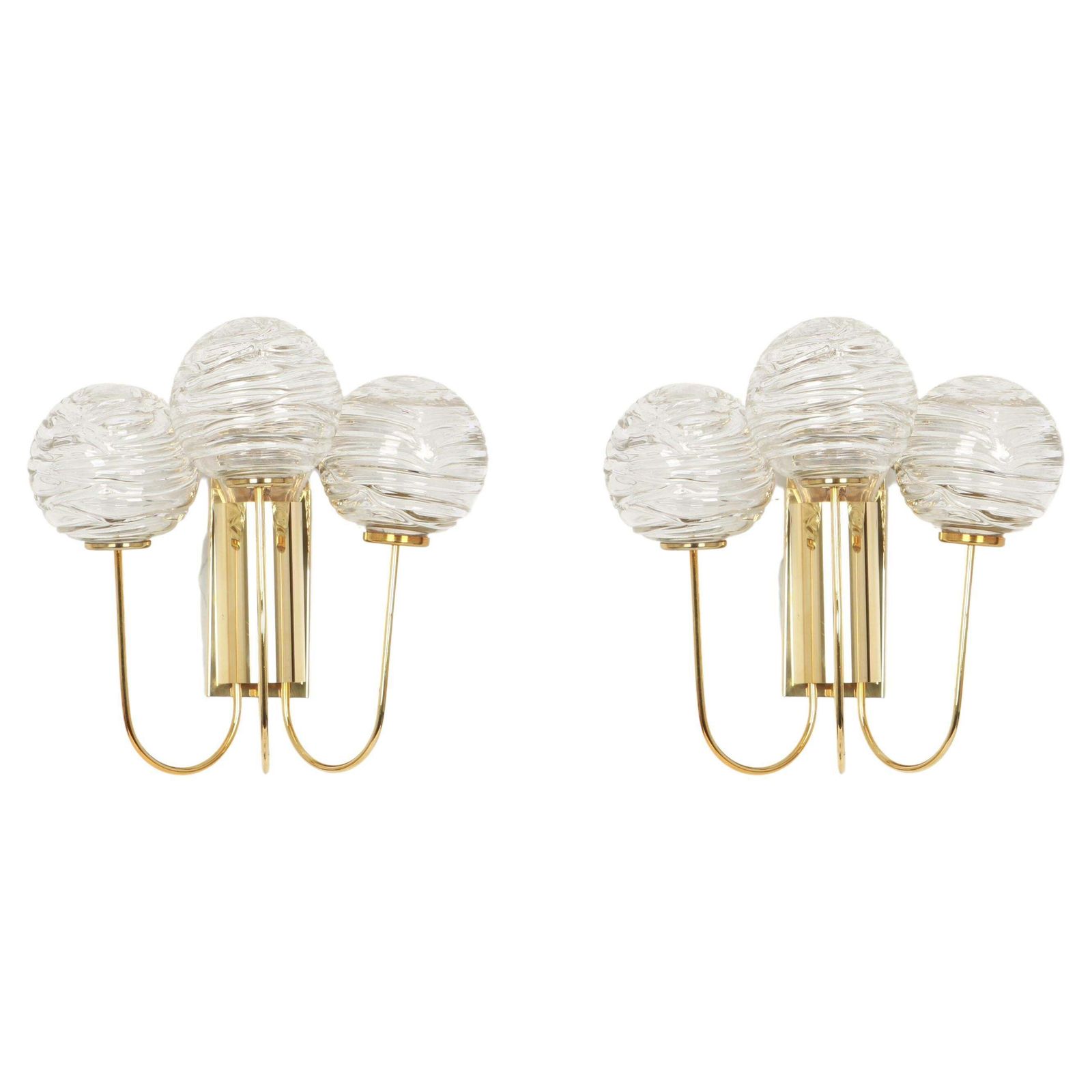 Pair Of Rare Sputnik Brass And Murano Glass Wall Sconces By Doria, Germany, 1960