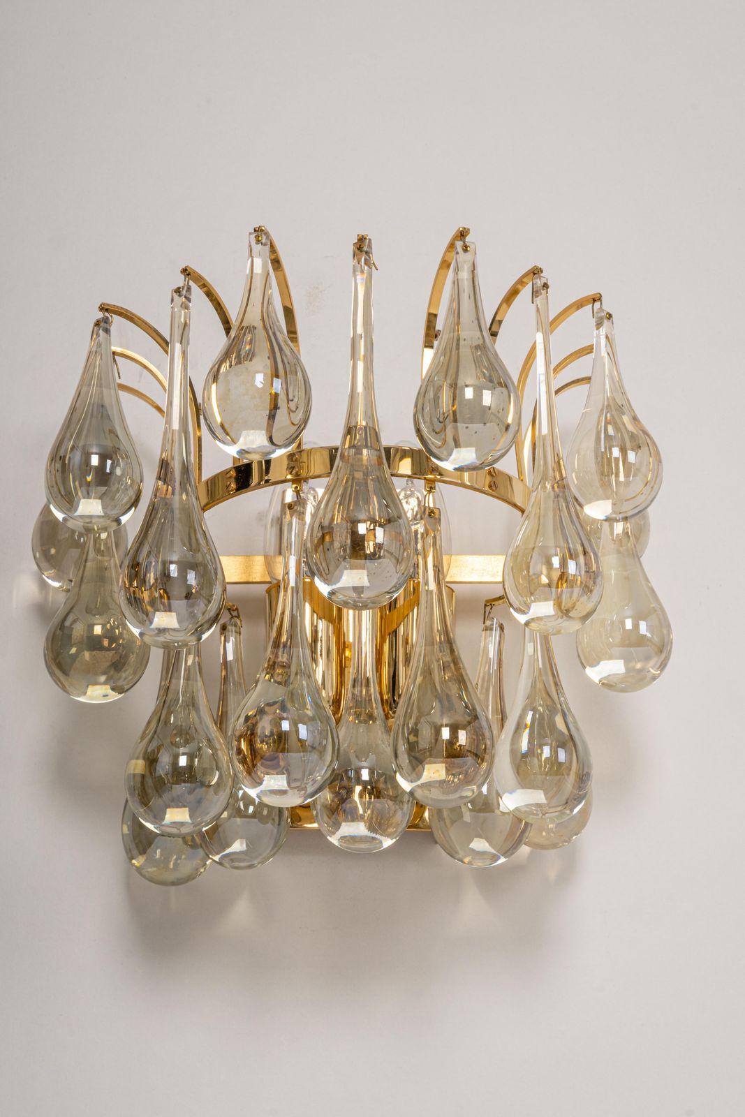 Large Pair Of Golden Gilded Brass And Crystal Sconces By Palwa, Germany, 1970s photo vintage
