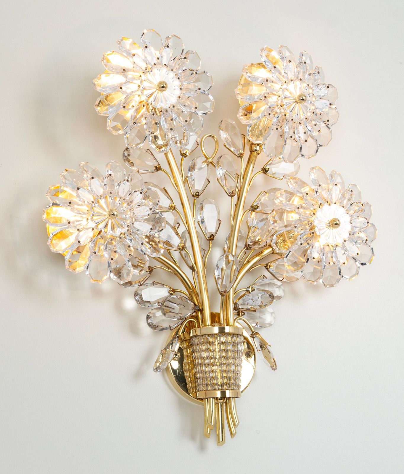 Large Gorgeous Flower Sconce Gilt And Crystal Glass Bagues, Palwa, 1970s photo furniture