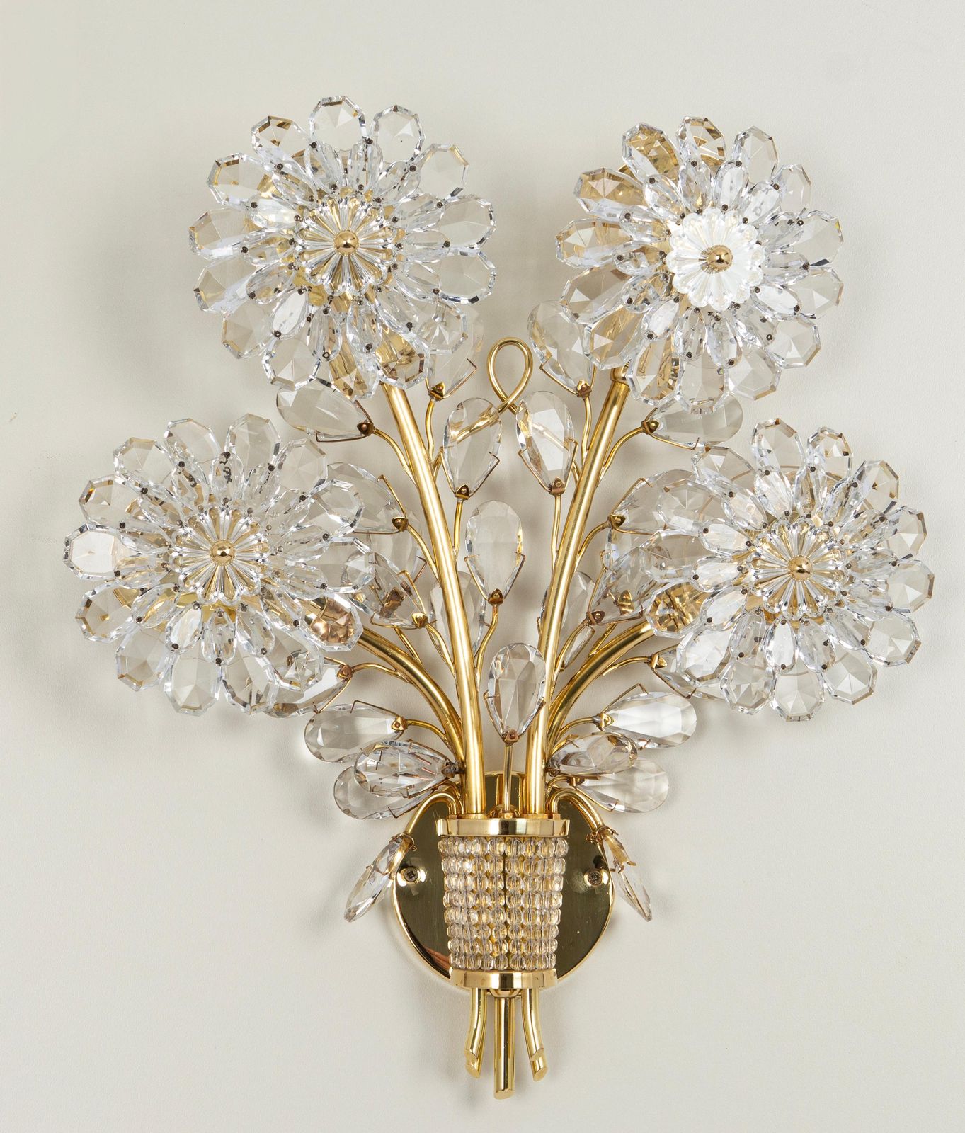 Large Gorgeous Flower Sconce Gilt And Crystal Glass Bagues, Palwa, 1970s photo 1376.0