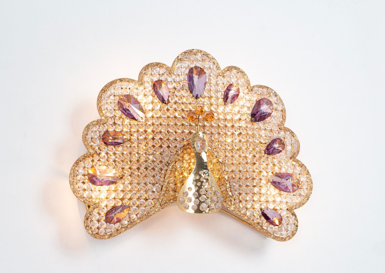 1 Of 2 Petite Rare Peacock Crystal Sconce By Palwa, Germany, 1960s photo Lighting