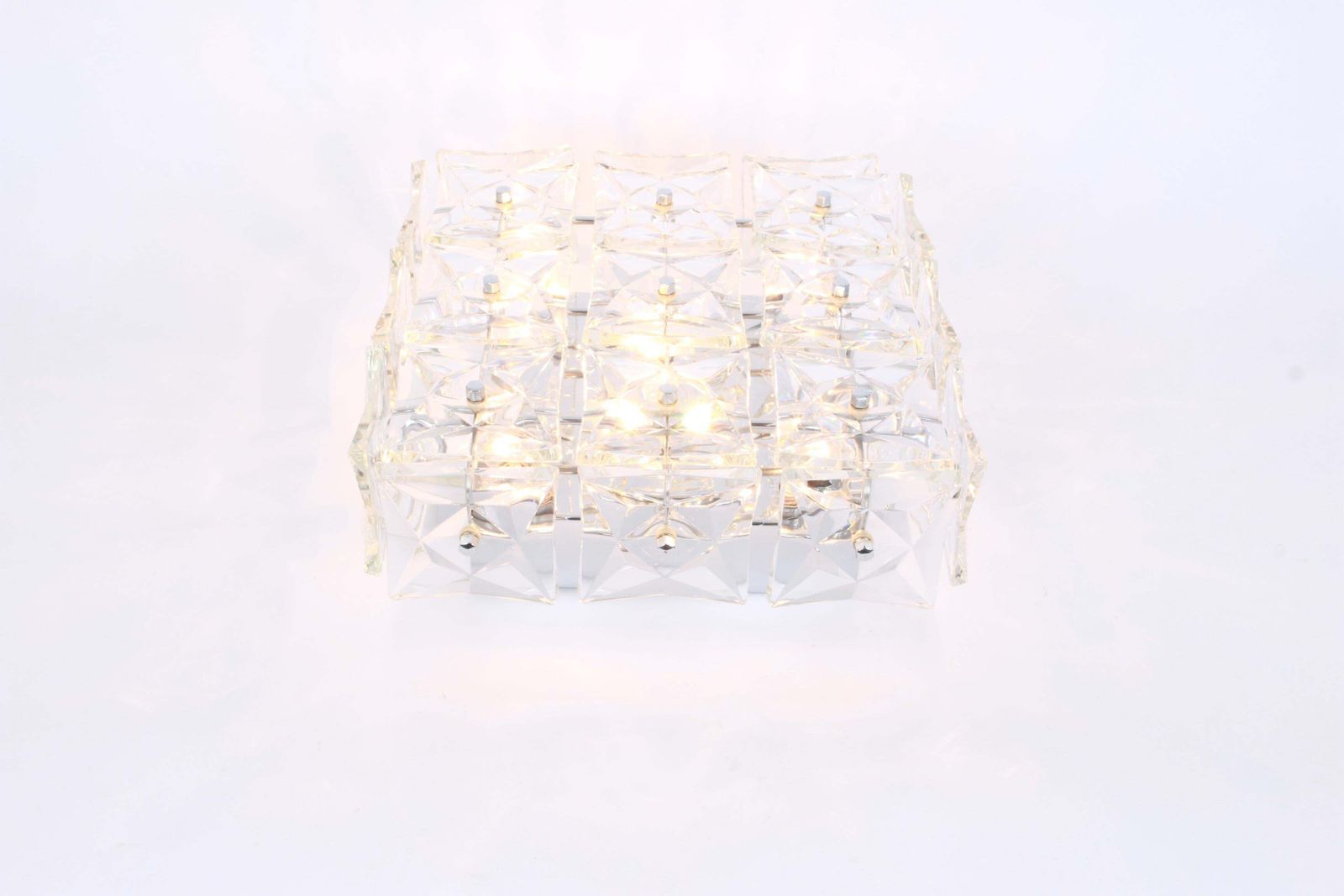 1 Of 2 Flushmount Faceted Crystal Light Fixture By Kinkeldey, Germany photo vintage