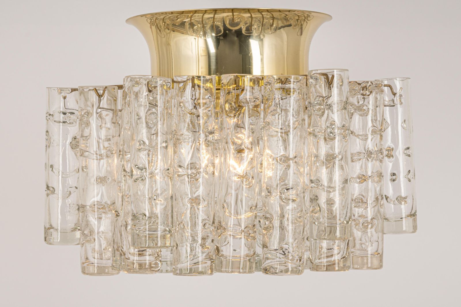 1 Of 2 Petite Murano Glass Tubes Flush Mount Light By Doria, Germany, 1970s photo vintage