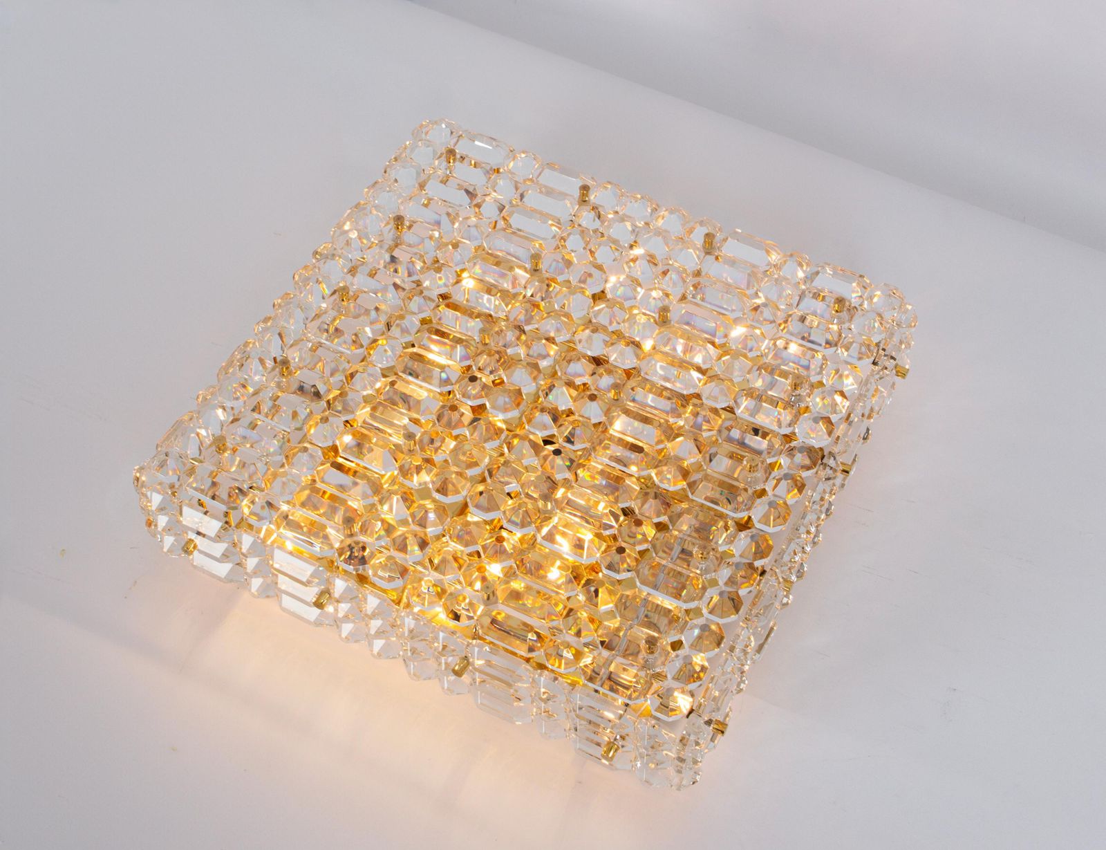 photo for sale Large Flushmount Faceted Crystal Light Fixture By Kinkeldey , Germany, 1960s