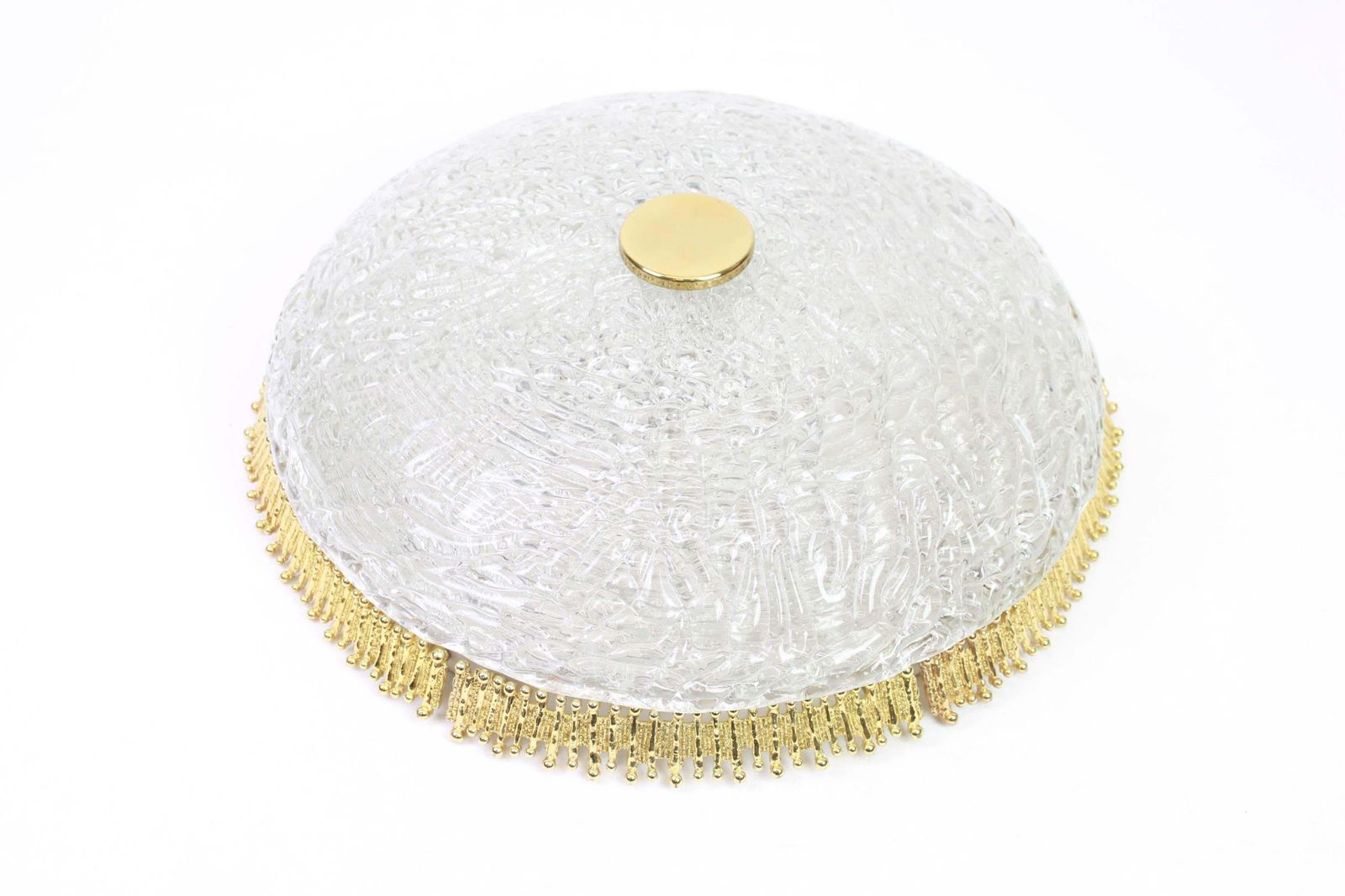 1 Of 2 Murano Flush Mount Fixture With Sculptural Brass Trim, Germany, 1970s photo for sale