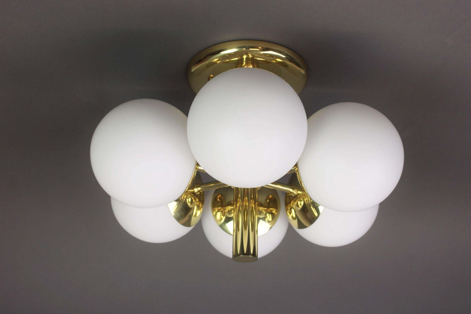 1 Of 3 Stunning Kaiser Radial Sputnik Opal Glass Chandelier, Germany, 1960s photo 1186.0