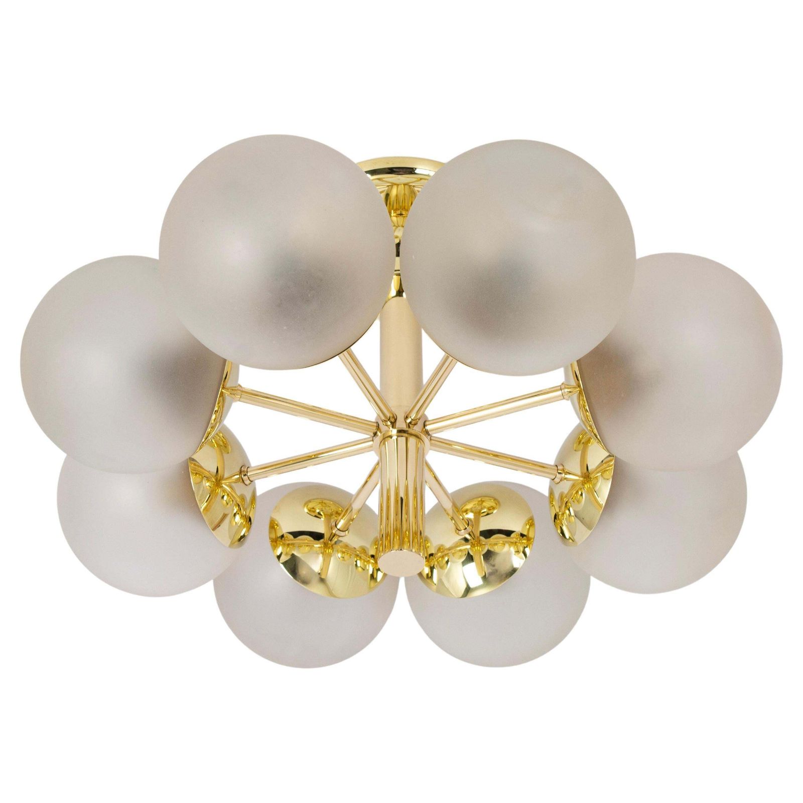 Large Stunning Kaiser Sputnik Frosted Glass Globes Chandelier, Germany, 1970s