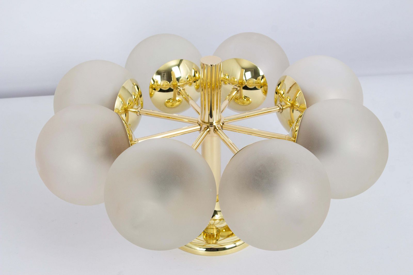 1848.0 Large Stunning Kaiser Sputnik Frosted Glass Globes Chandelier, Germany, 1970s photo