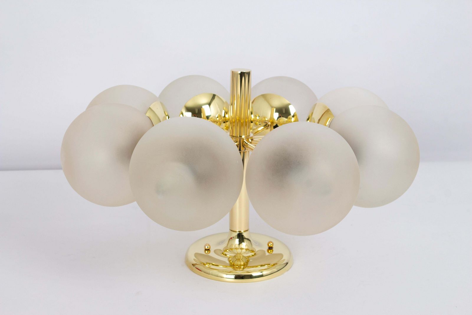 photo vinterior Large Stunning Kaiser Sputnik Frosted Glass Globes Chandelier, Germany, 1970s