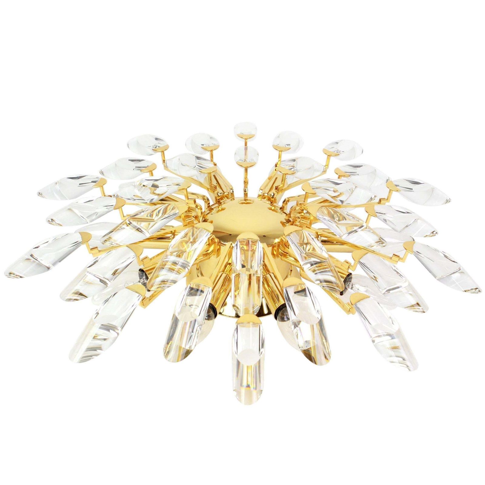1 Of 2 Italian Flush Mount Light By Stilkronen, Gilt Brass Crystal Glass, 1980s photo Lighting