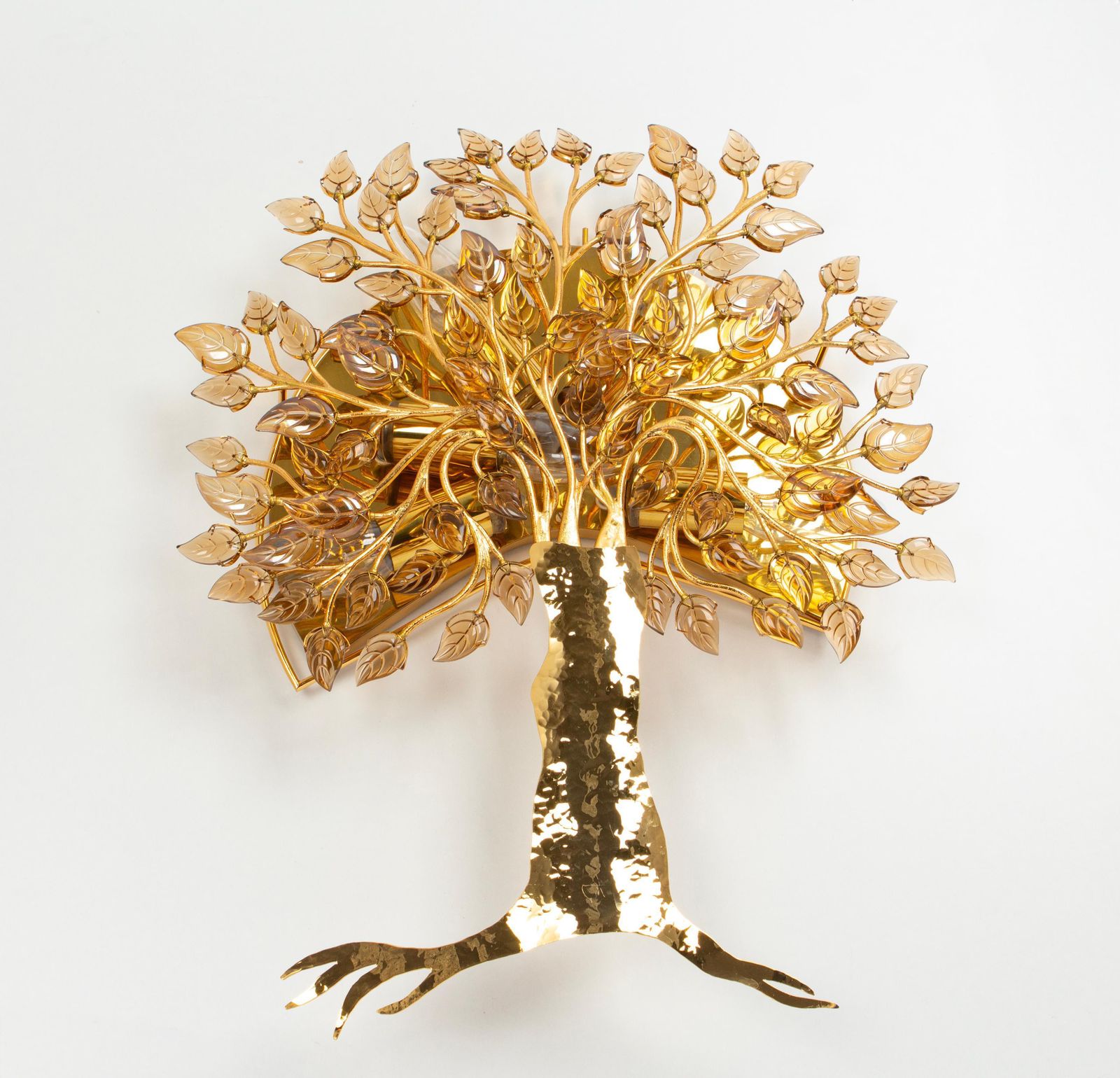 1 Of 2 Large Gorgeous Tree Sconces Faceted Crystal Glass , Palwa, 1970s photo buy
