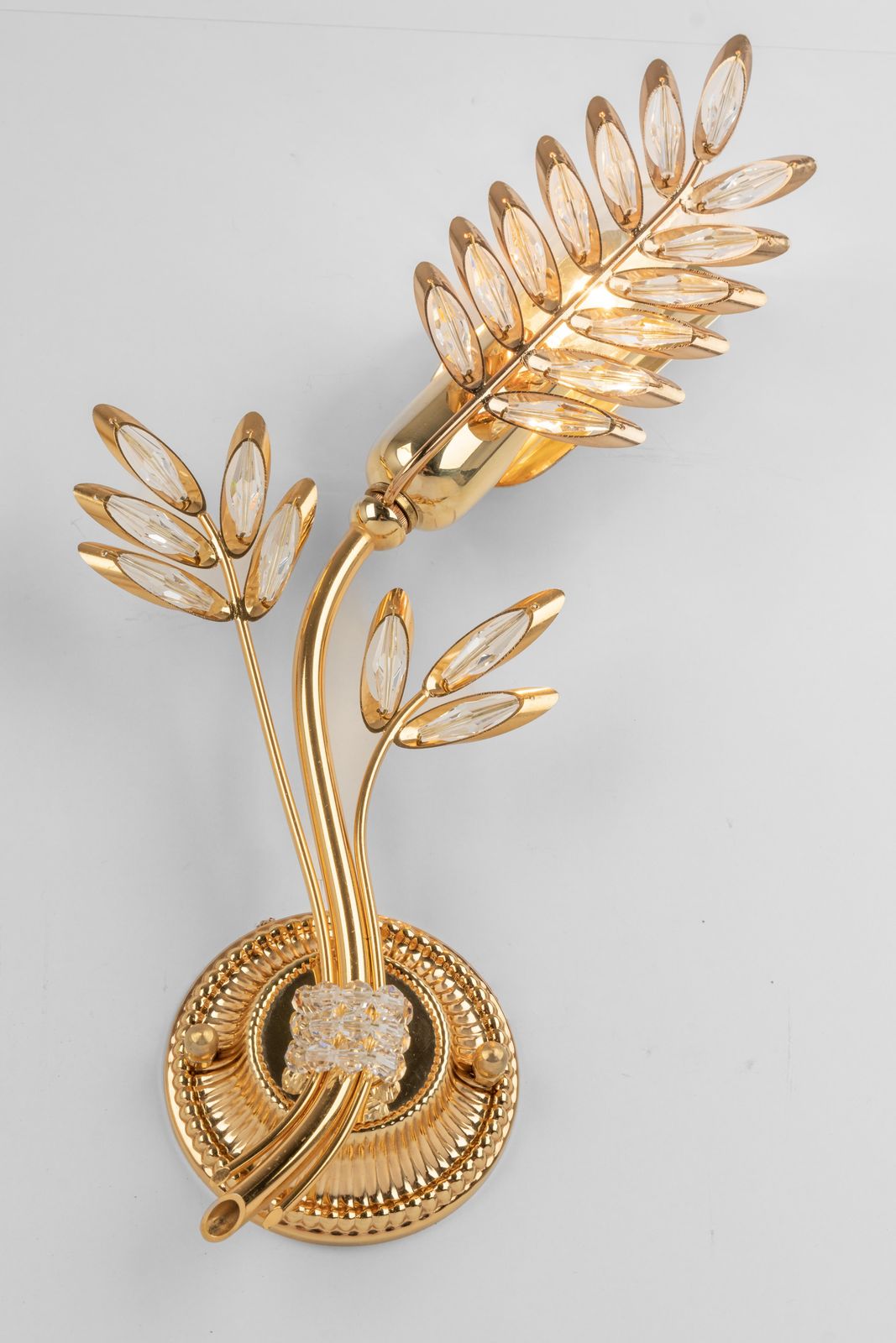 Pair Of Rare Gilt Brass Wheat Shape Wall Lights By Palwa, Germany, 1970s photo for sale